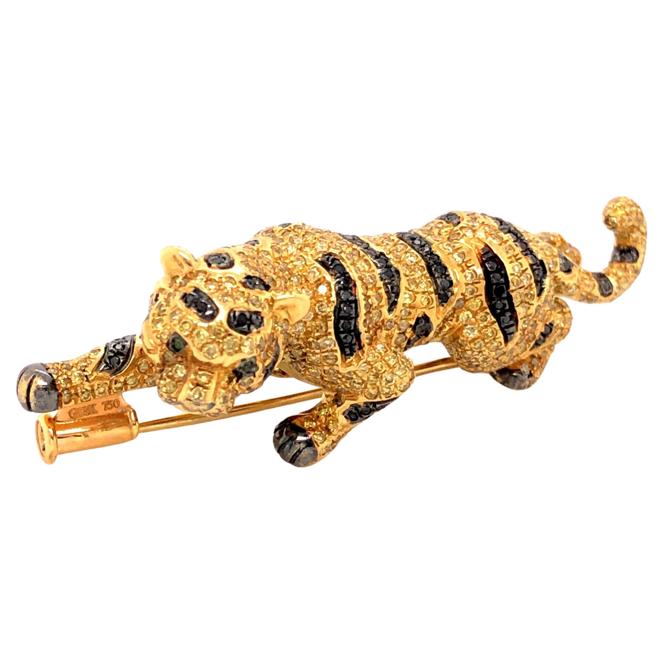 Black Diamonds and Fancy Coloured Diamonds Leaping Tigress Brooch