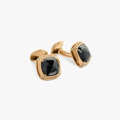 Boutons de manchette et clous de chemise en or rose 18 carats sertis de diamants noirs et blancs