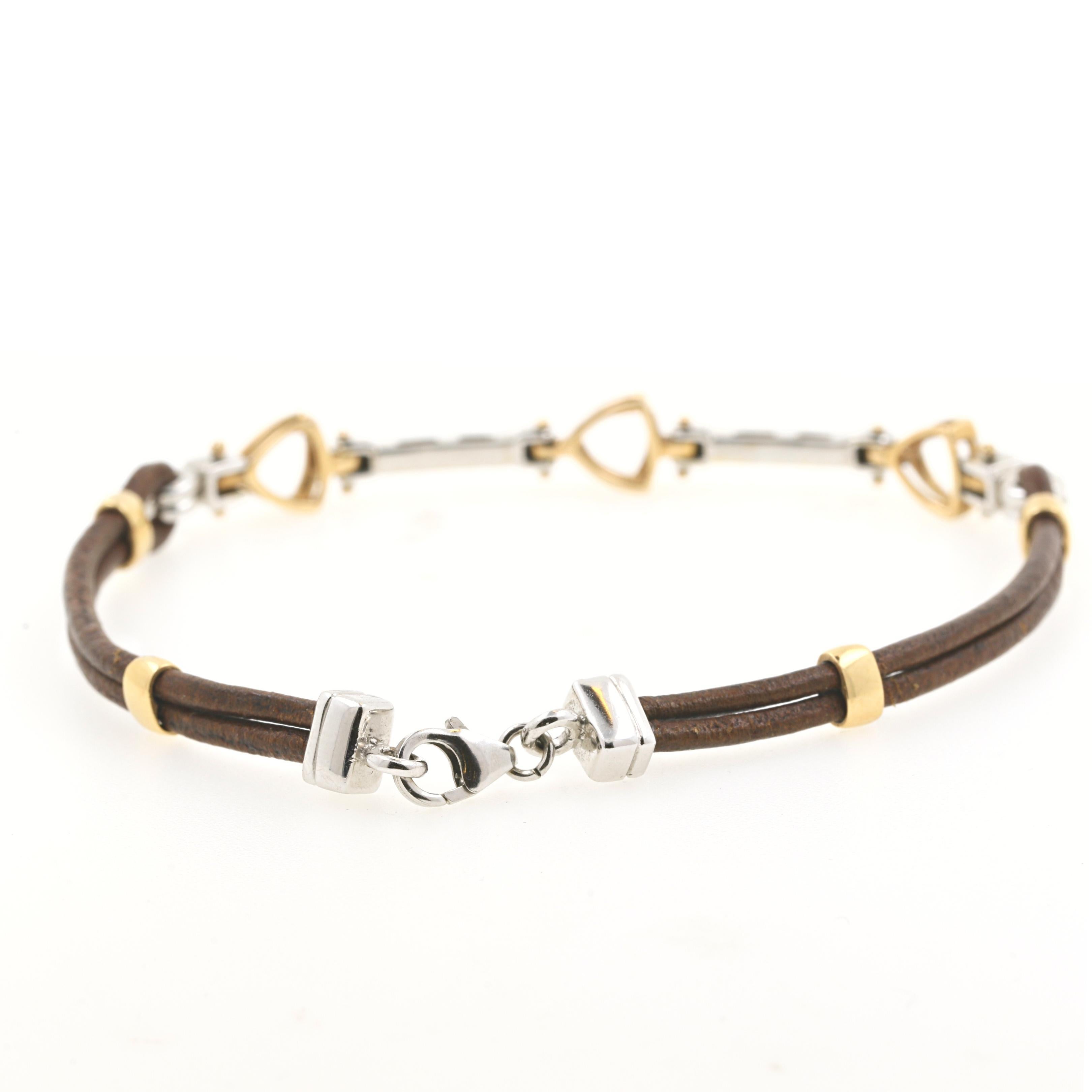 Black Diamonds on 18 Karat Gold and Leather Bracelet In Good Condition In Crema, Cremona