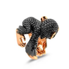 Black Diamonds Pavè Monkey Hugging Chimp Fashion Ring