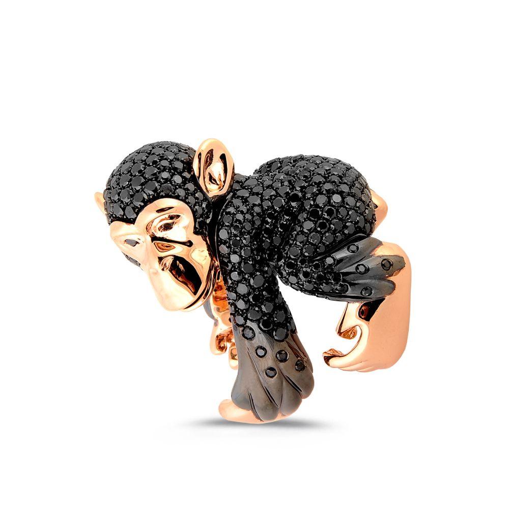 Schwarzer Diamanten Pavè Affe Umarmung Schimpanse Mode Ring (Kunsthandwerker*in) im Angebot