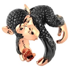 Black Diamonds Pavè Monkey Hugging Chimp Fashion Ring