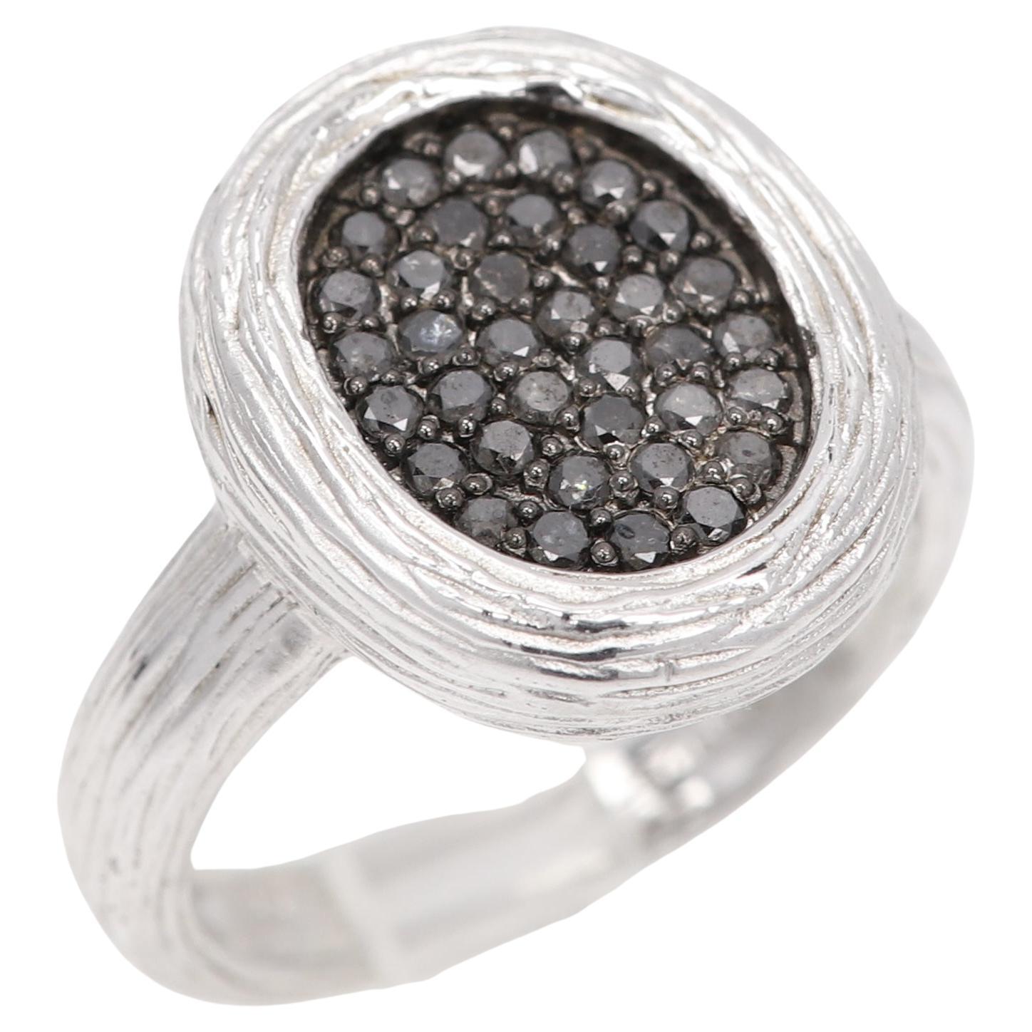 Black Diamonds Ring Sterling Silver 925 and Black Diamonds Cluster Design For Sale