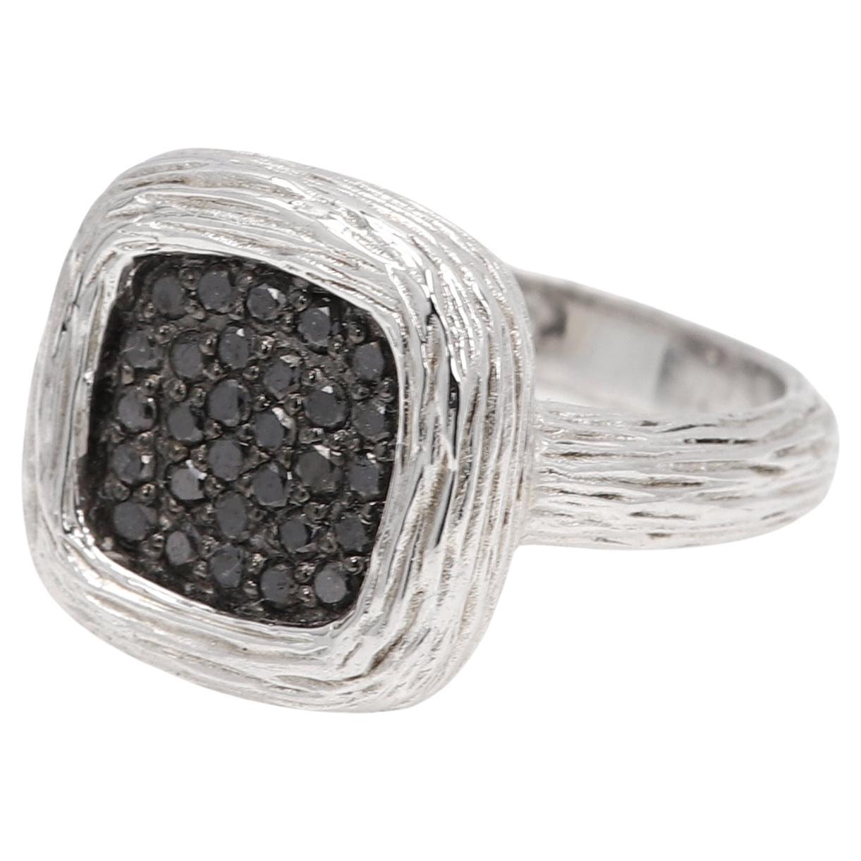 Anillo Diamantes Negros Plata de Ley 925 y Diamantes Negros Diseño Racimo Cuadrado