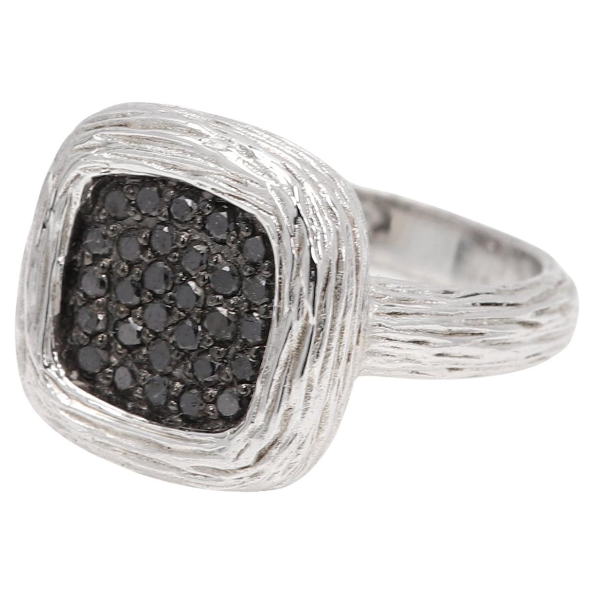 Black Diamonds Ring Sterling Silver 925 and Black Diamonds Square Cluster Design For Sale