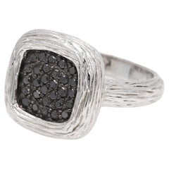 Bague en argent sterling 925 et diamants noirs en grappe carrée