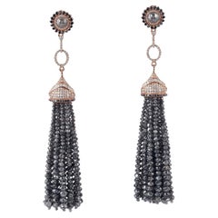 Black Diamonds Tassel Earrings Made In 18k Gold