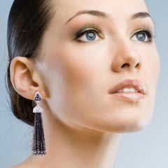 Black Diamonds Tassel Earrings Made In 18k White Gold