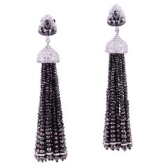 Black Diamonds Tassel Earrings Made In 18k White Gold