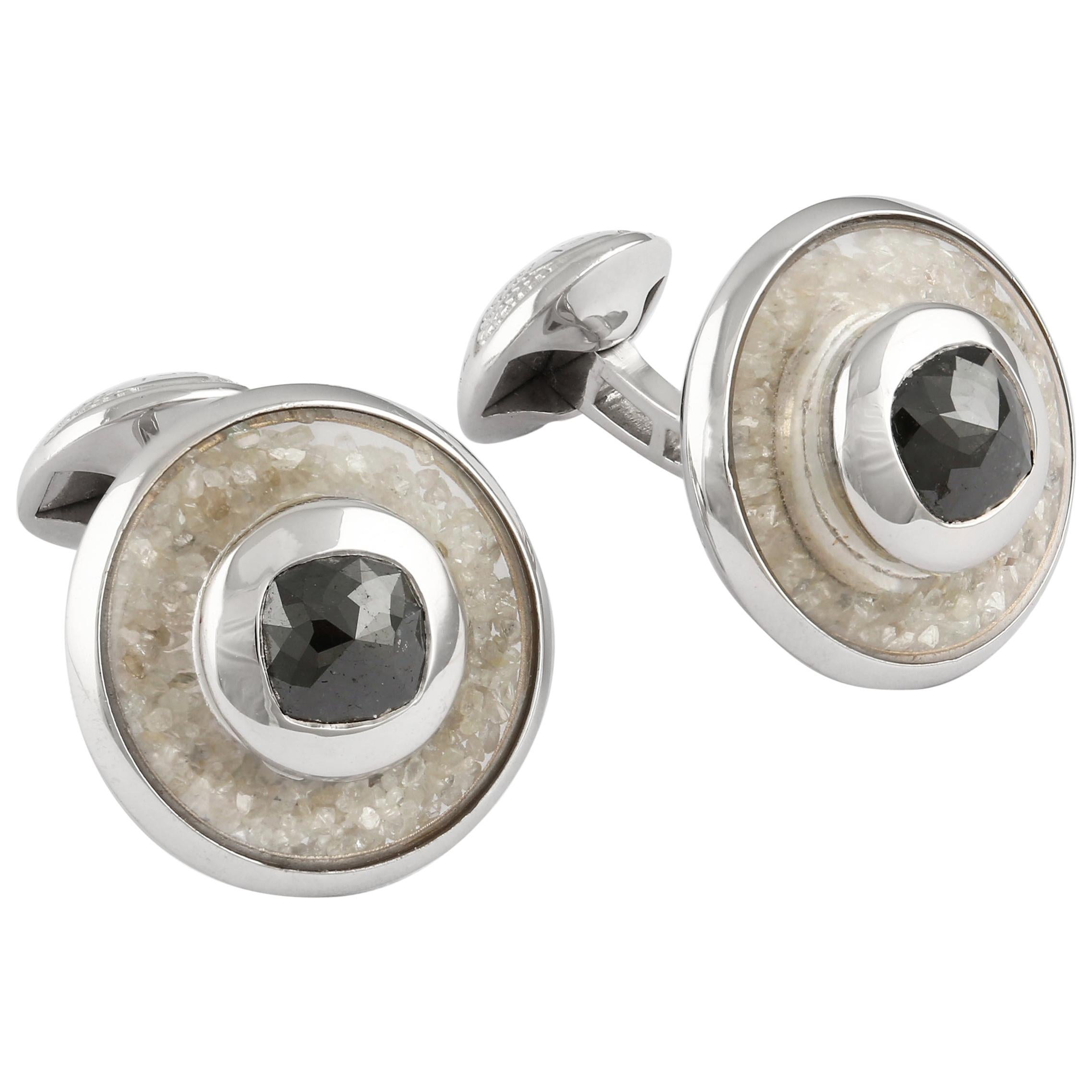 Black Diamonds, White Diamond Dust, Rock Crystal and 18 Karat Gold Cufflinks