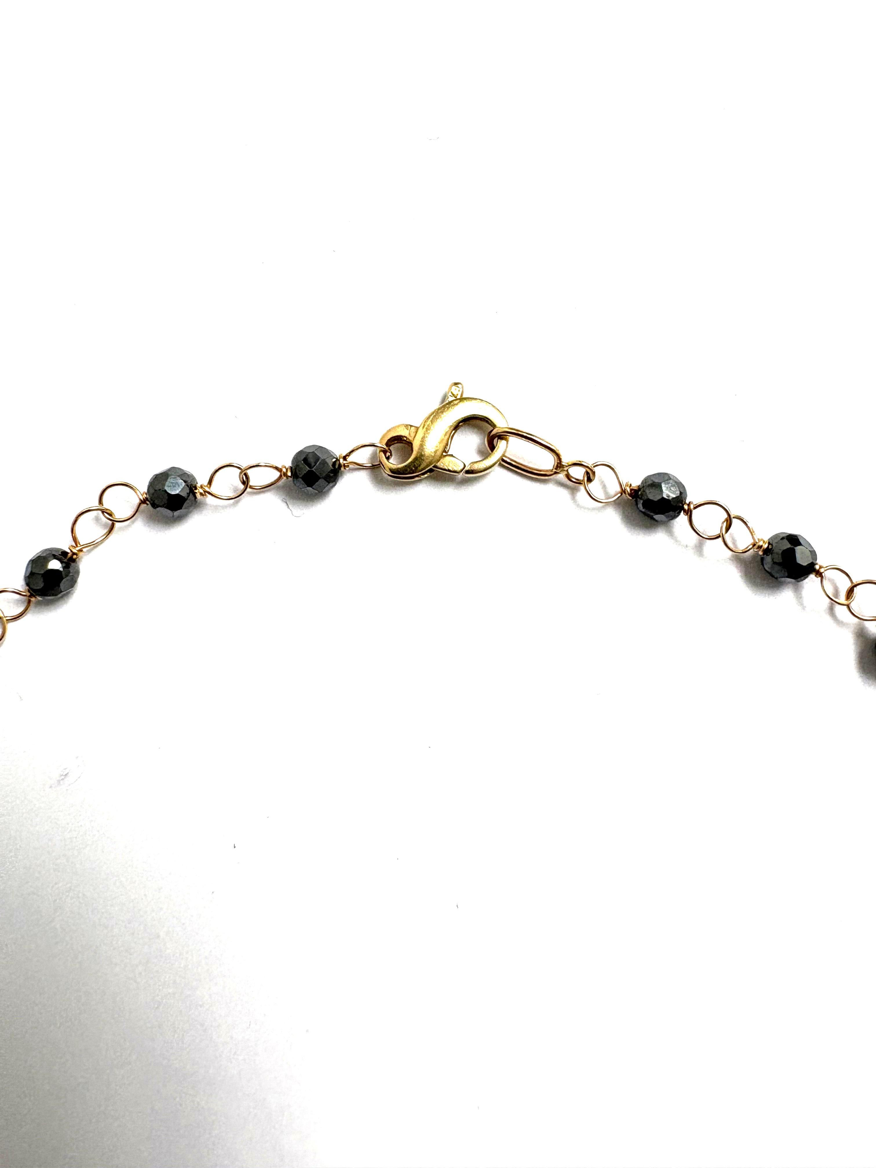 Black Diamonds with 18k 16mm Balls and Hematite Paradizia Necklace In New Condition For Sale In Laguna Beach, CA