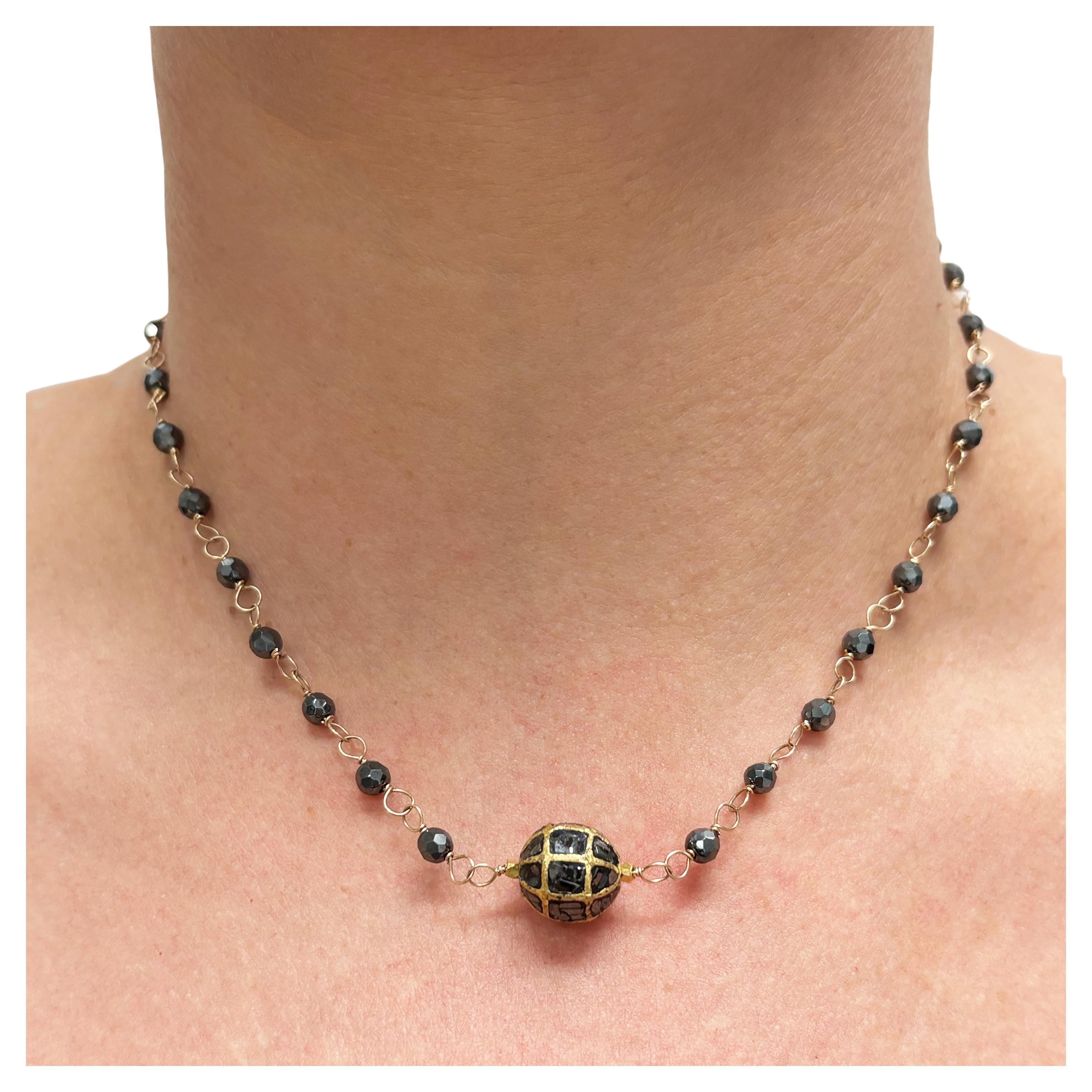 Black Diamonds with 18k Ball and Hematite Paradizia Necklace