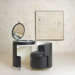 Black Dilly Dally Vanity Table + Stool by Luigi Massoni for Poltrona Frau, 1968