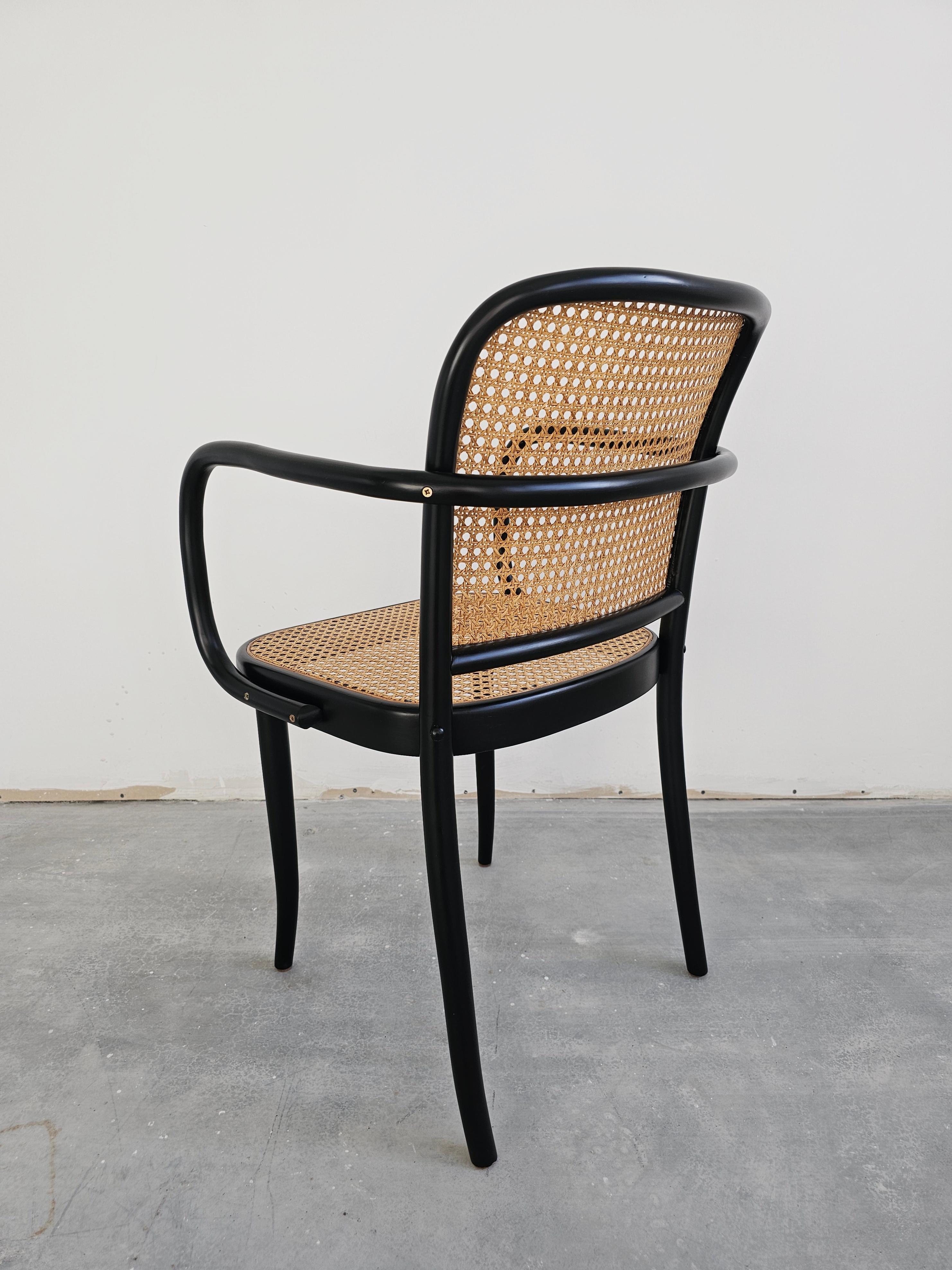Cane Black Dining Armchairs designed by Josef Hoffmann for Mundus, Yugoslavia 1960s For Sale