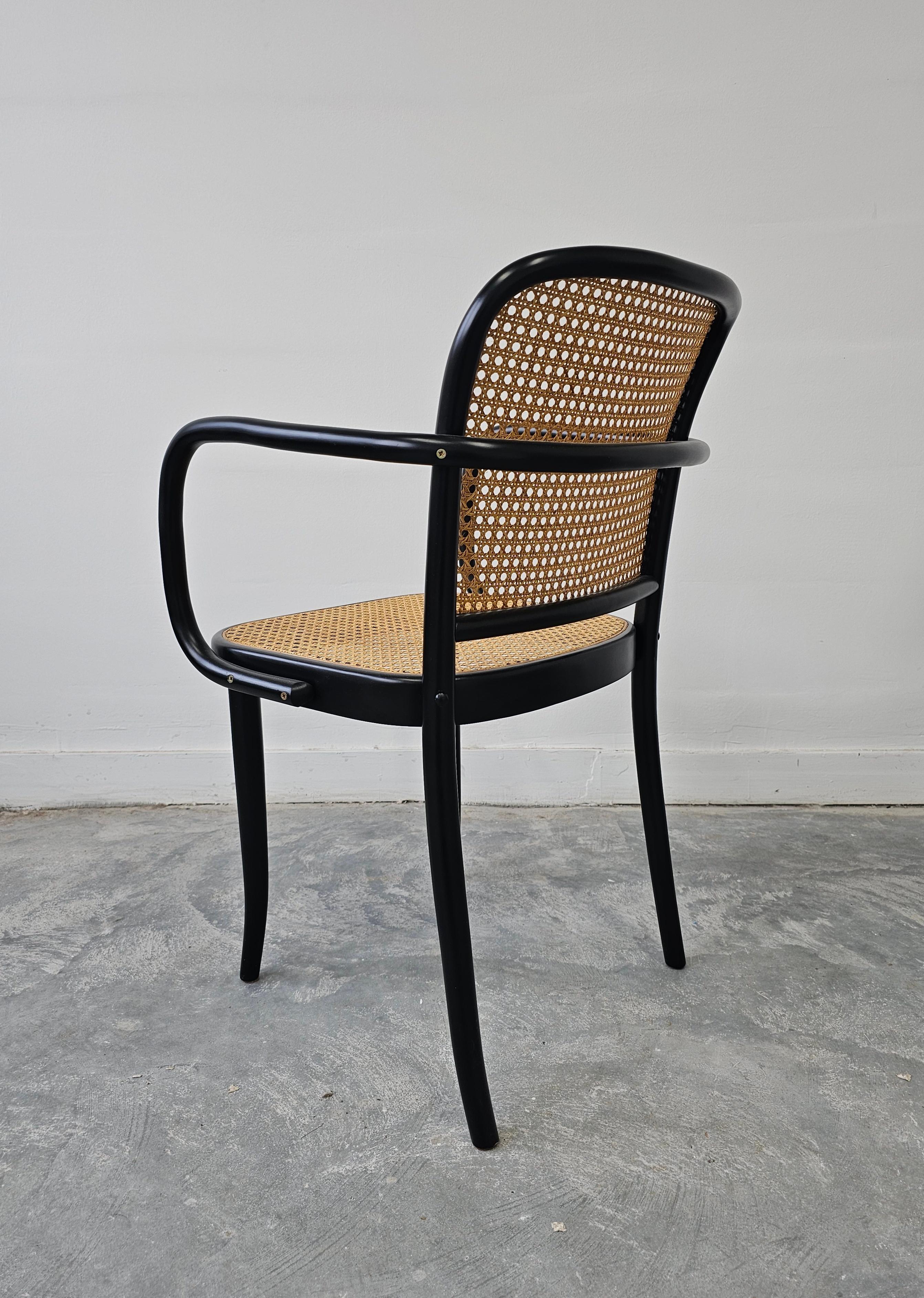 Cane Black Dining Armchairs designed by Josef Hoffmann for Mundus, Yugoslavia 1960s For Sale