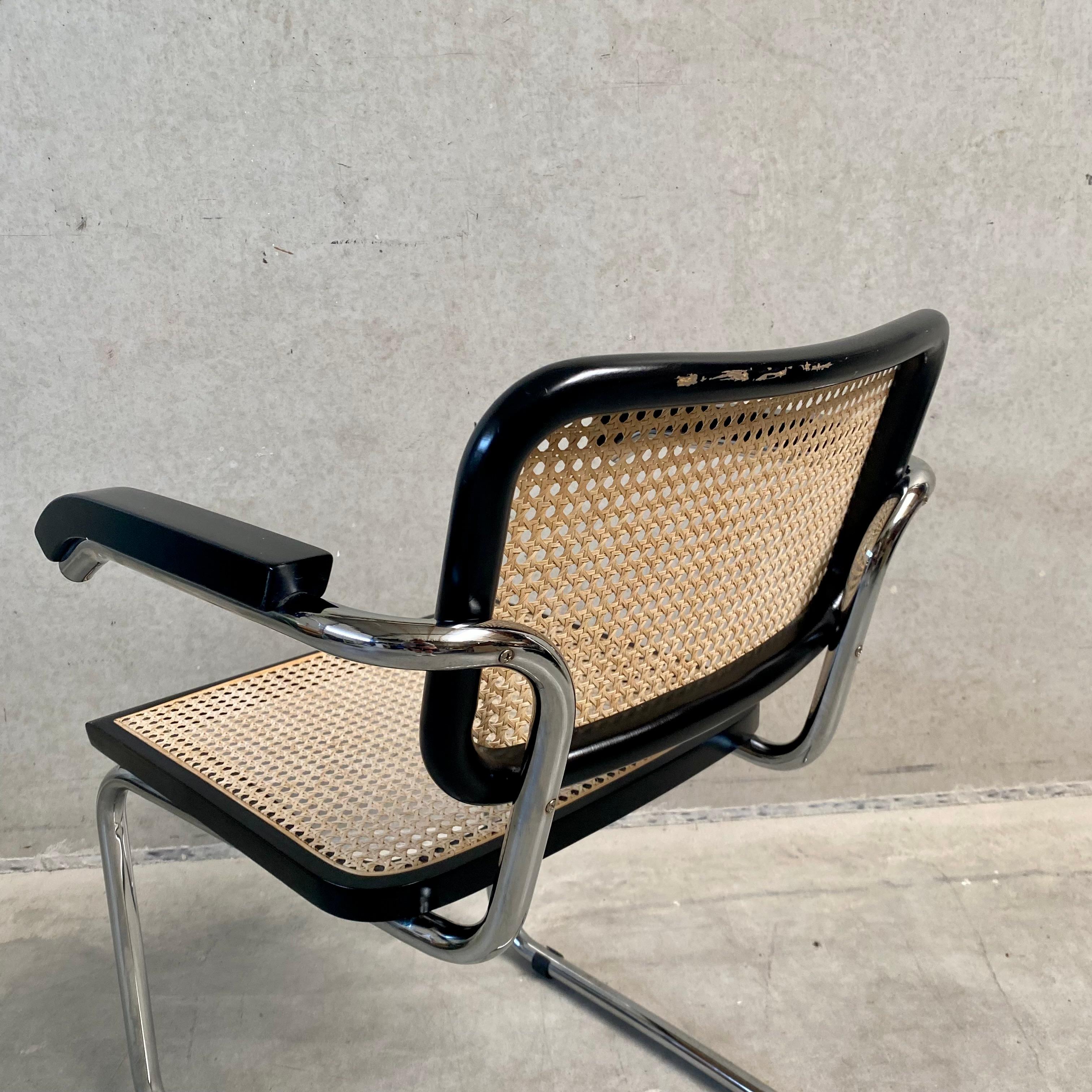 Chaise de salle à manger noire Césca B32 de Marcel Breuer pour Fasem, Italie, 1970 Bon état - En vente à DE MEERN, NL