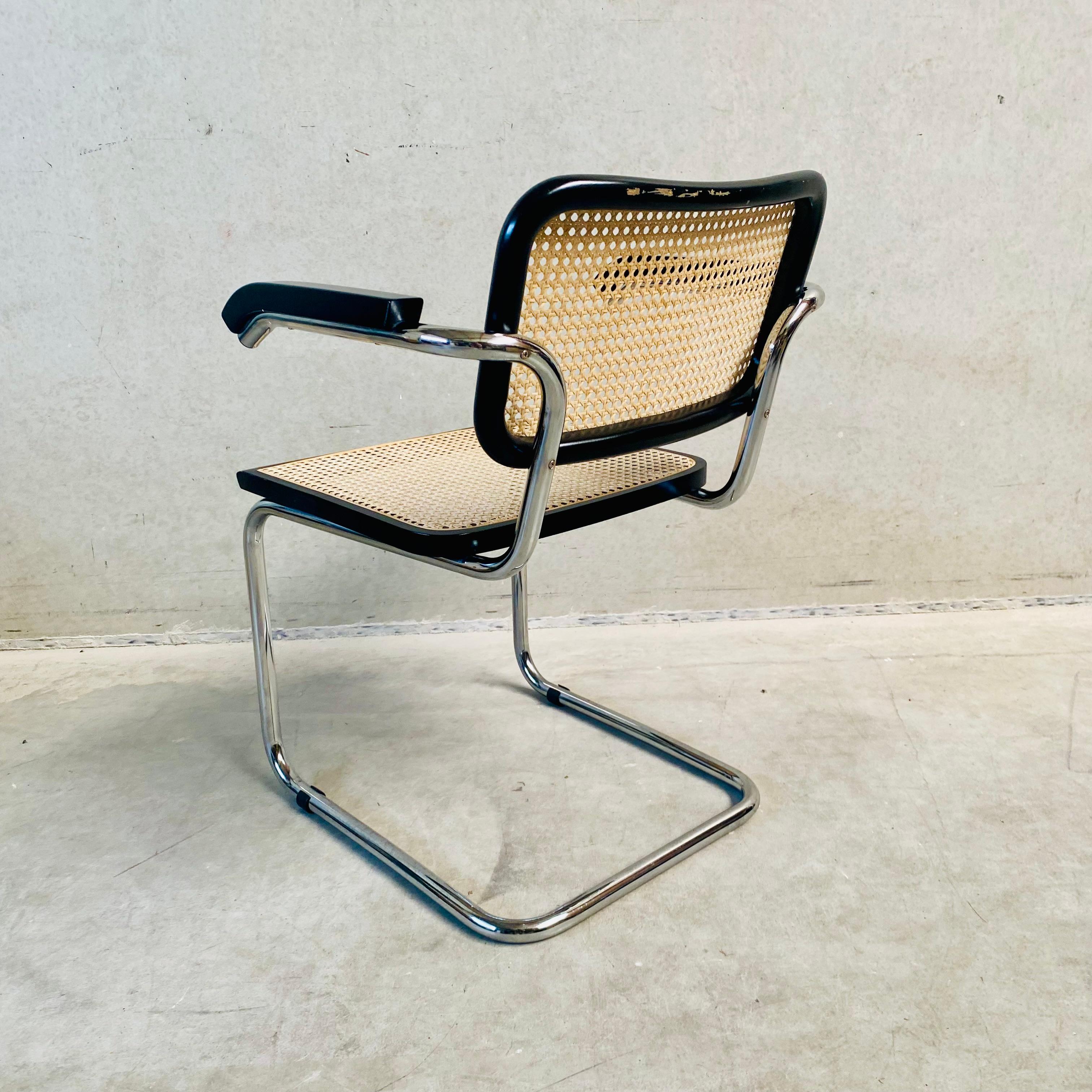 Osier Chaise de salle à manger noire Césca B32 de Marcel Breuer pour Fasem, Italie, 1970 en vente