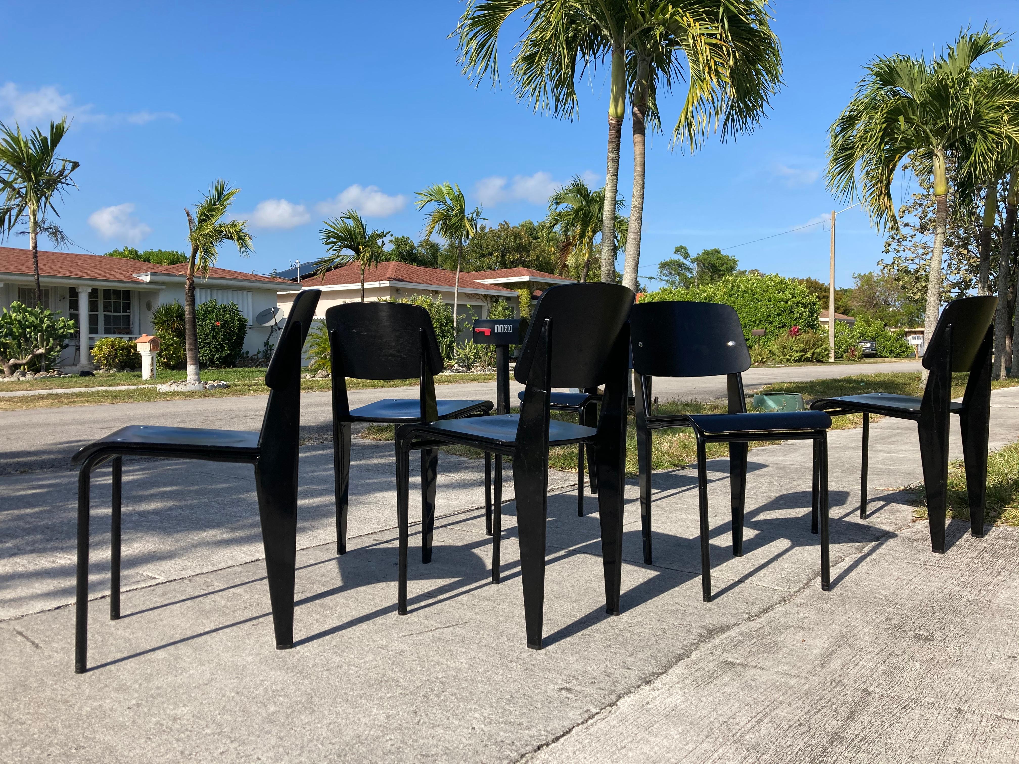 Black Dining Chairs in the Style of Jean Prouve In Good Condition In Miami, FL