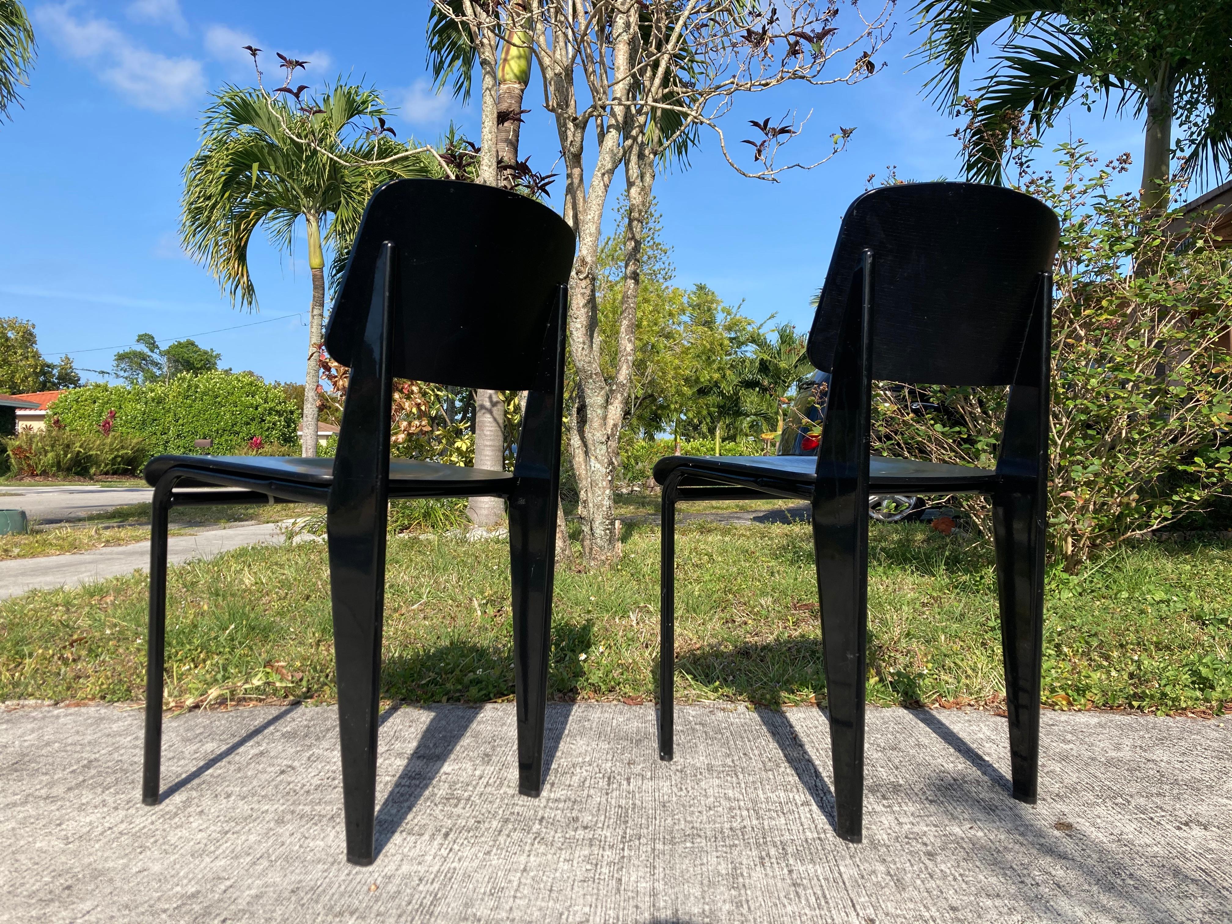 Steel Black Dining Chairs in the Style of Jean Prouve
