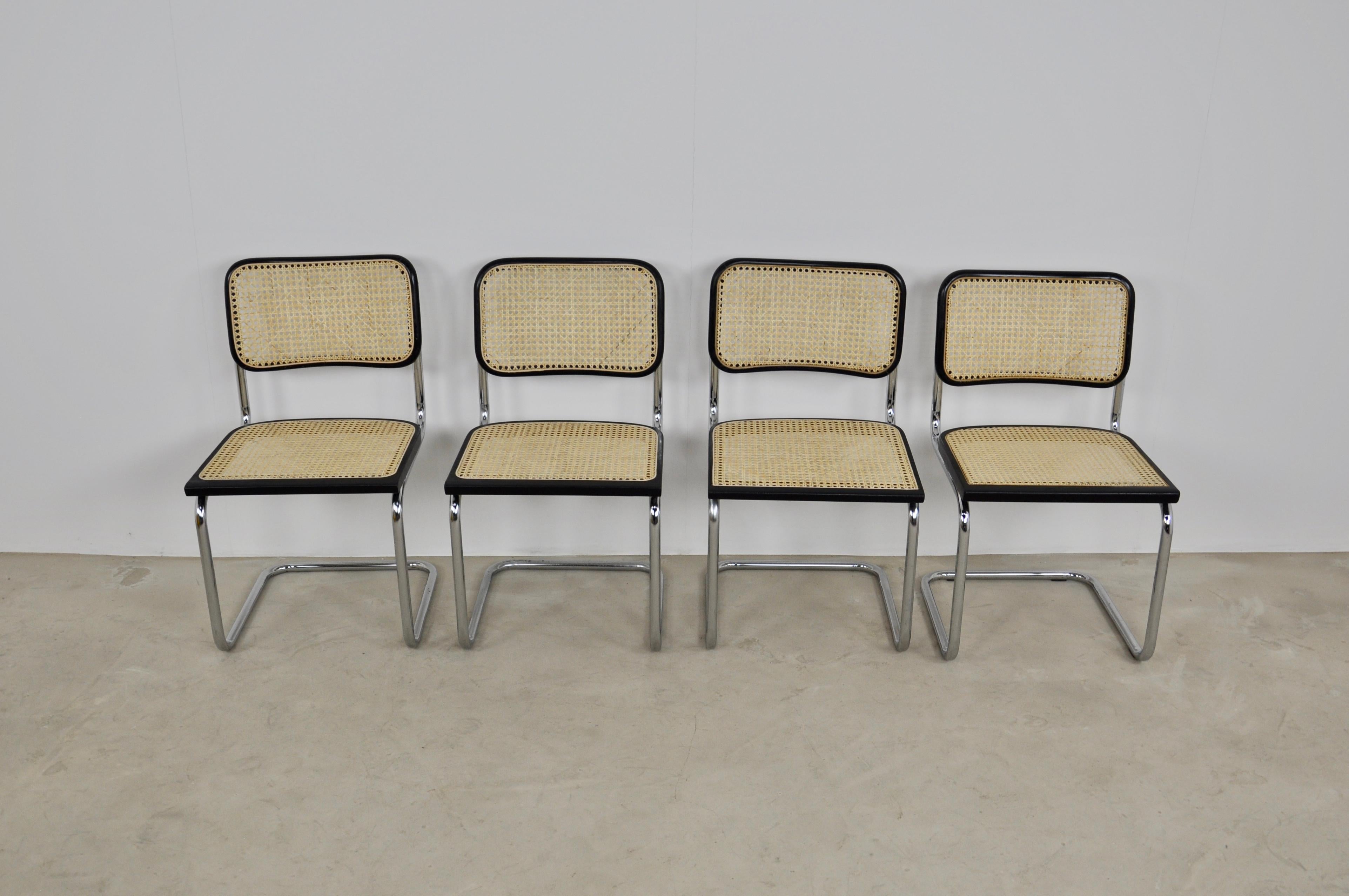 Italian Black Dinning Style Chairs B32 by Marcel Breuer 1980s Set of 4