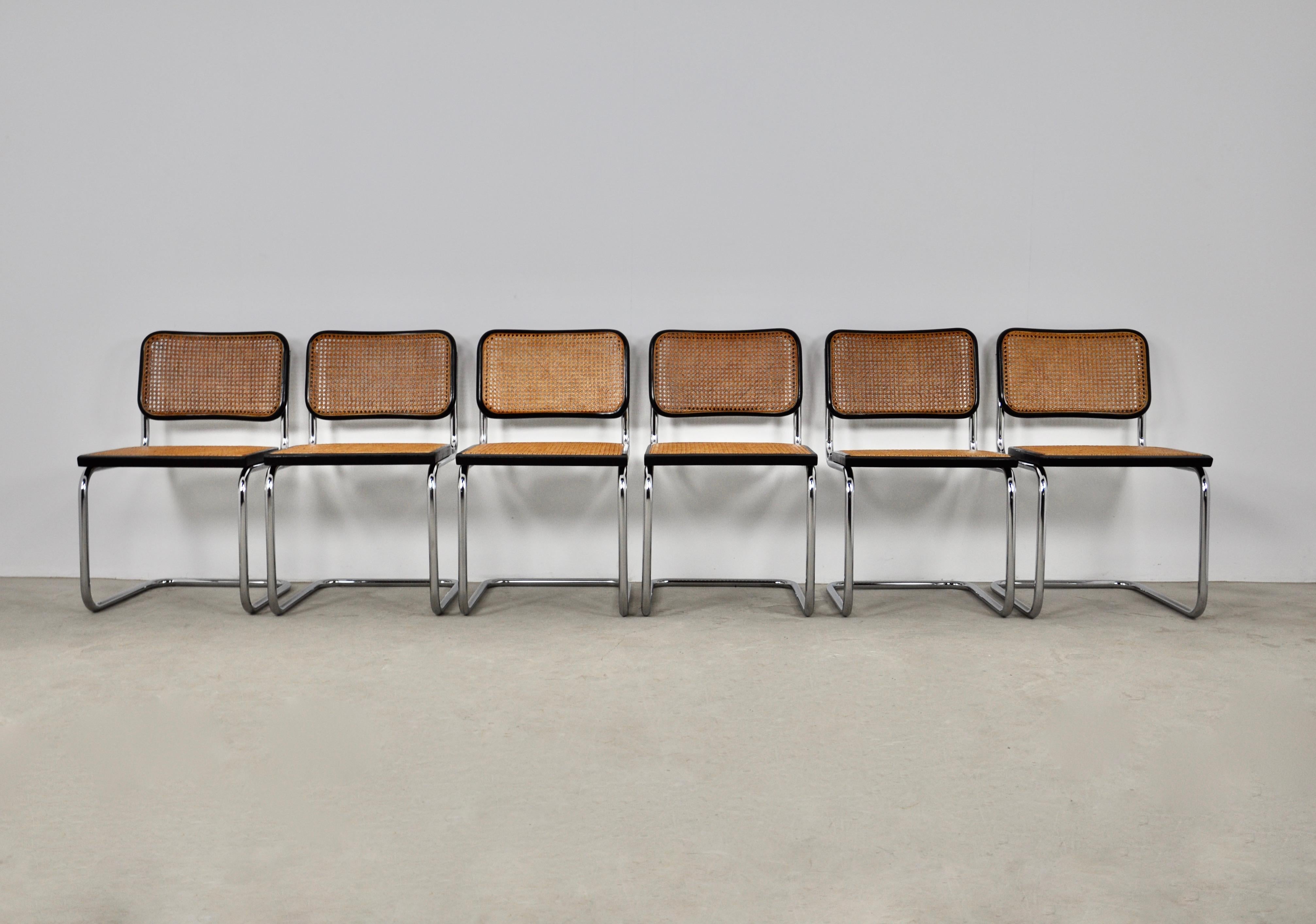 Italian Black Dinning Style Chairs B32 by Marcel Breuer Set 6