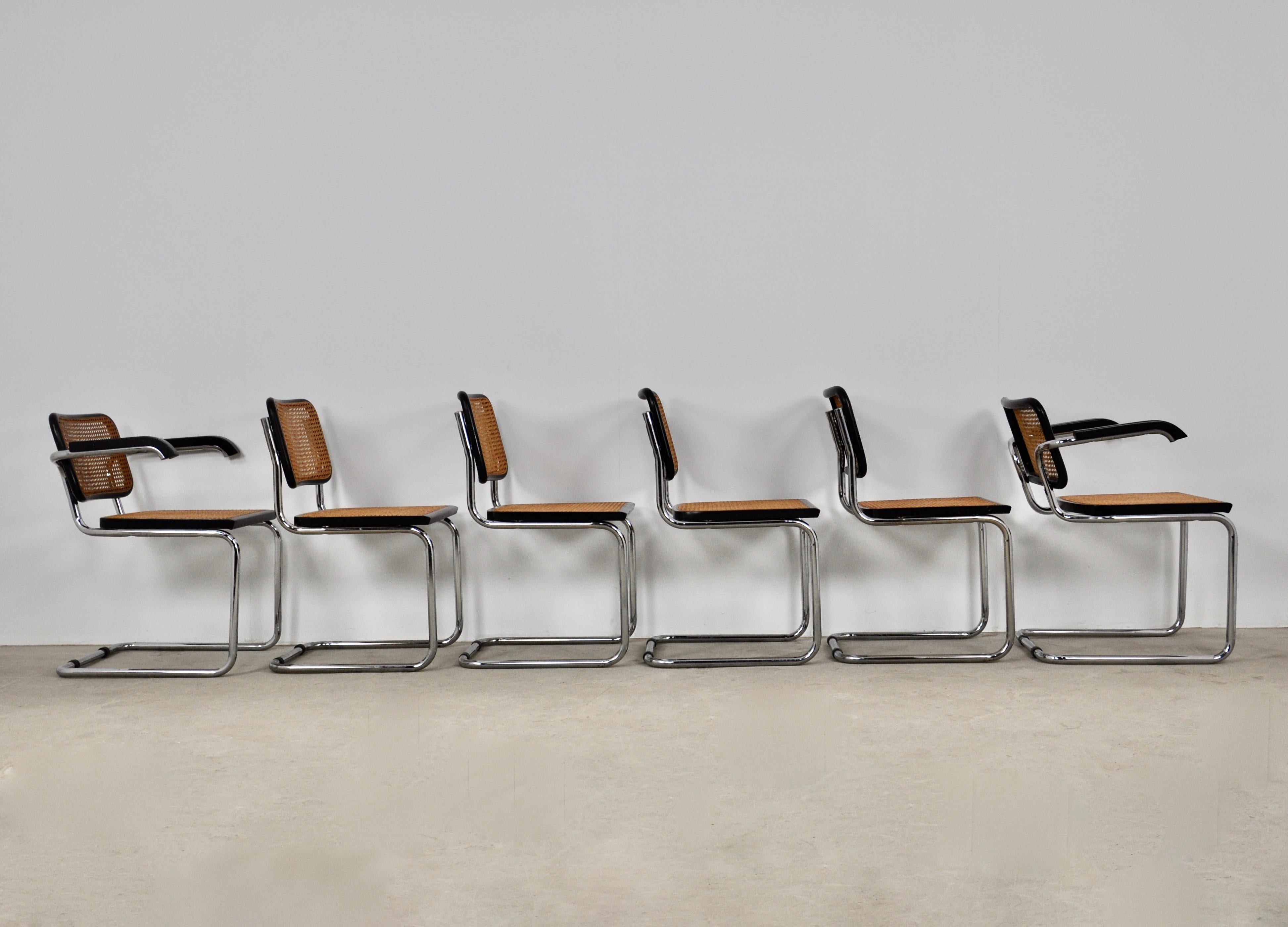 Italian Black Dinning Style Chairs B32 by Marcel Breuer Set 6