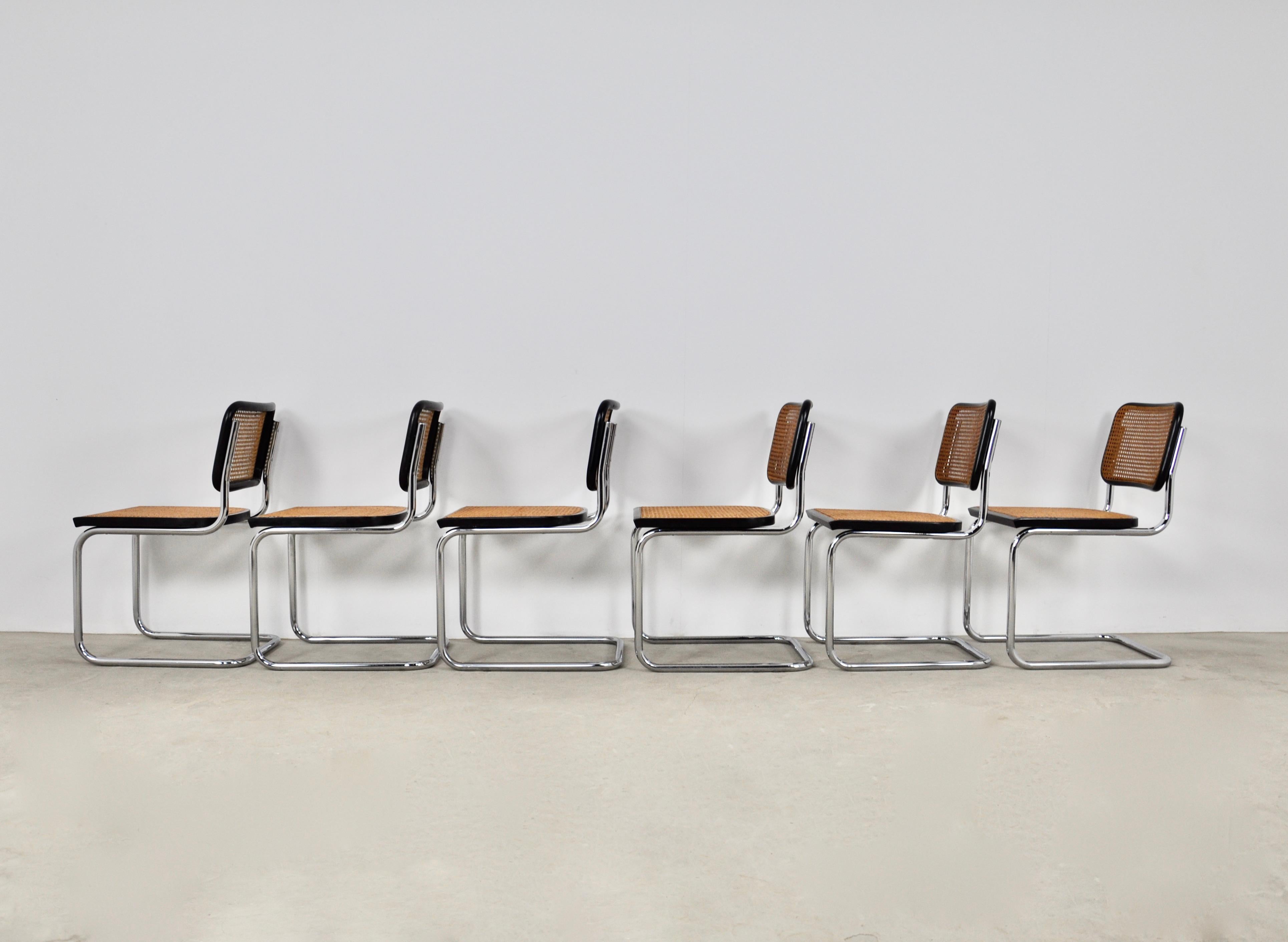 Late 20th Century Black Dinning Style Chairs B32 by Marcel Breuer Set 6