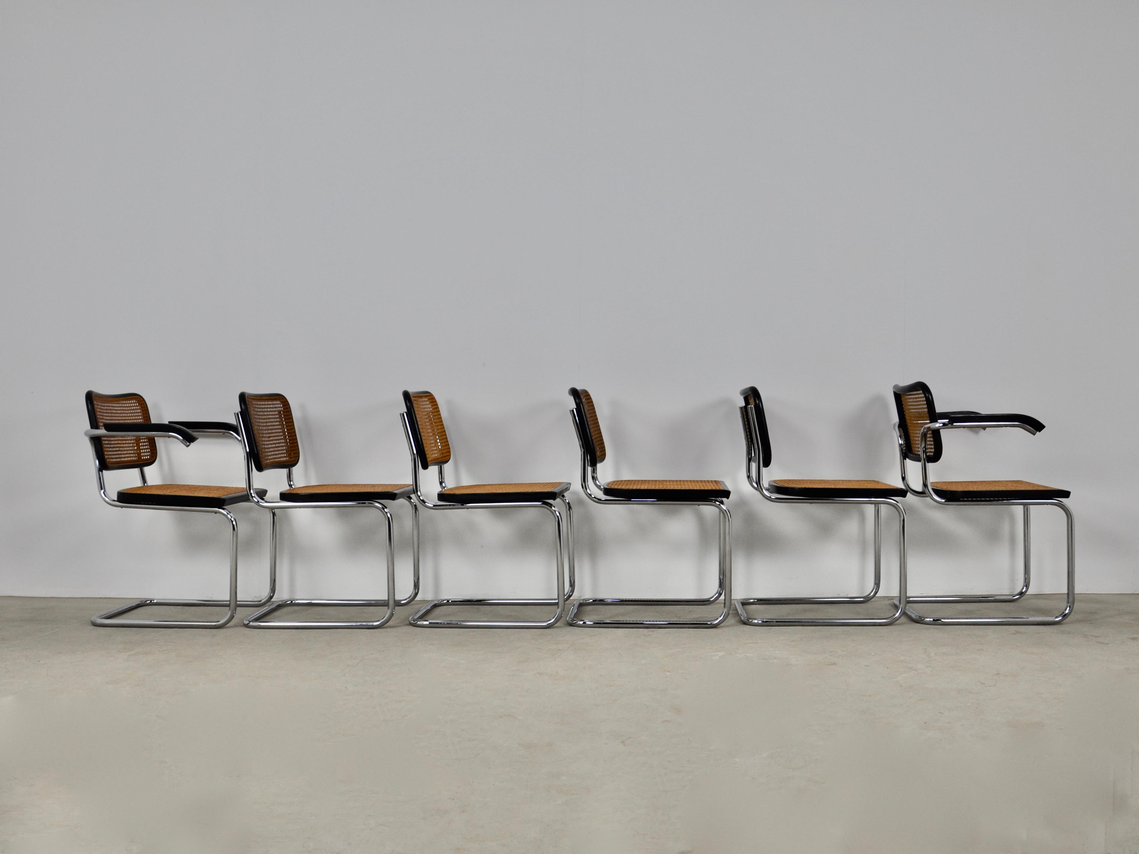 Late 20th Century Black Dinning Style Chairs B32 by Marcel Breuer Set 6