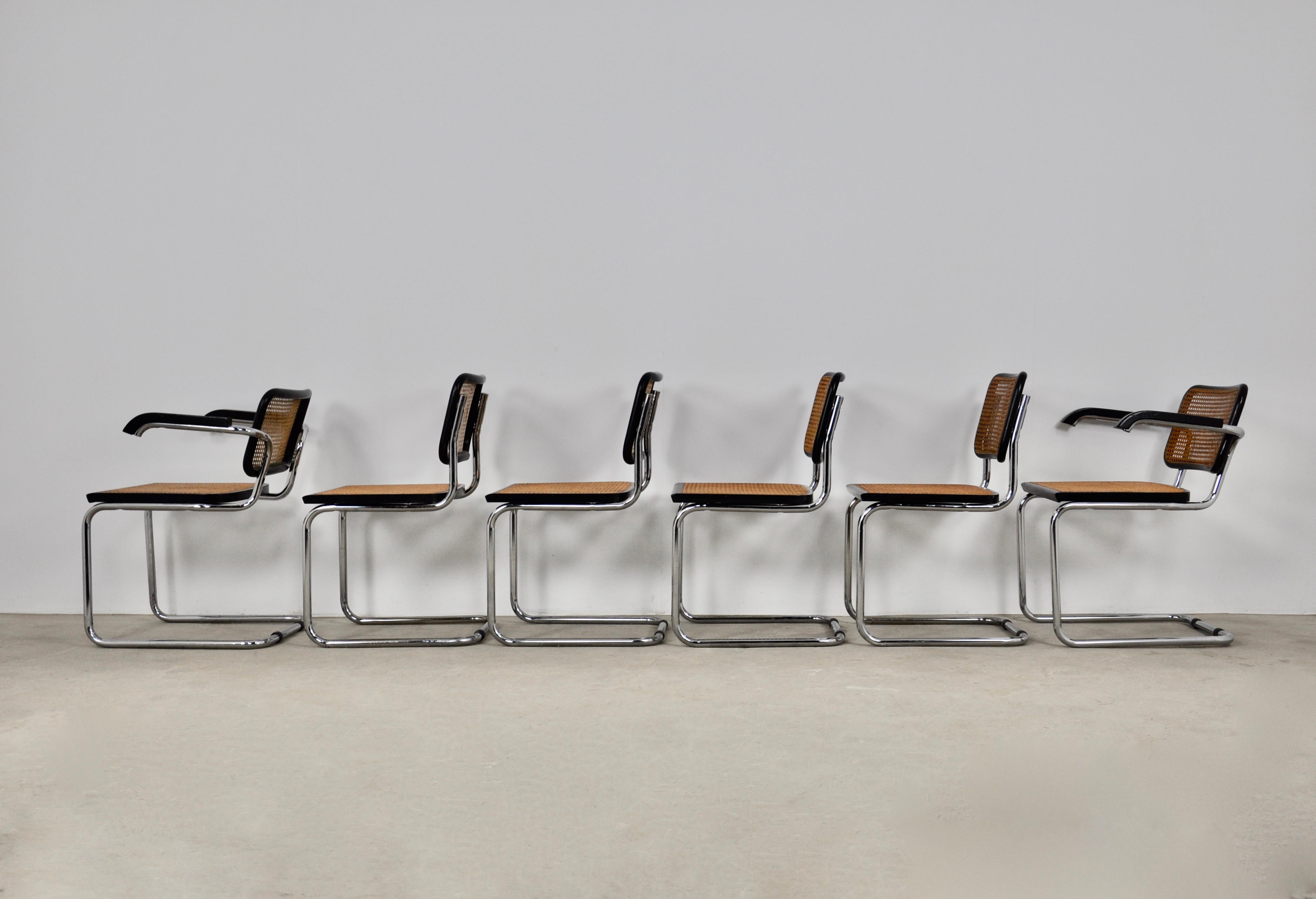 Late 20th Century Black Dinning Style Chairs B32 by Marcel Breuer Set 6