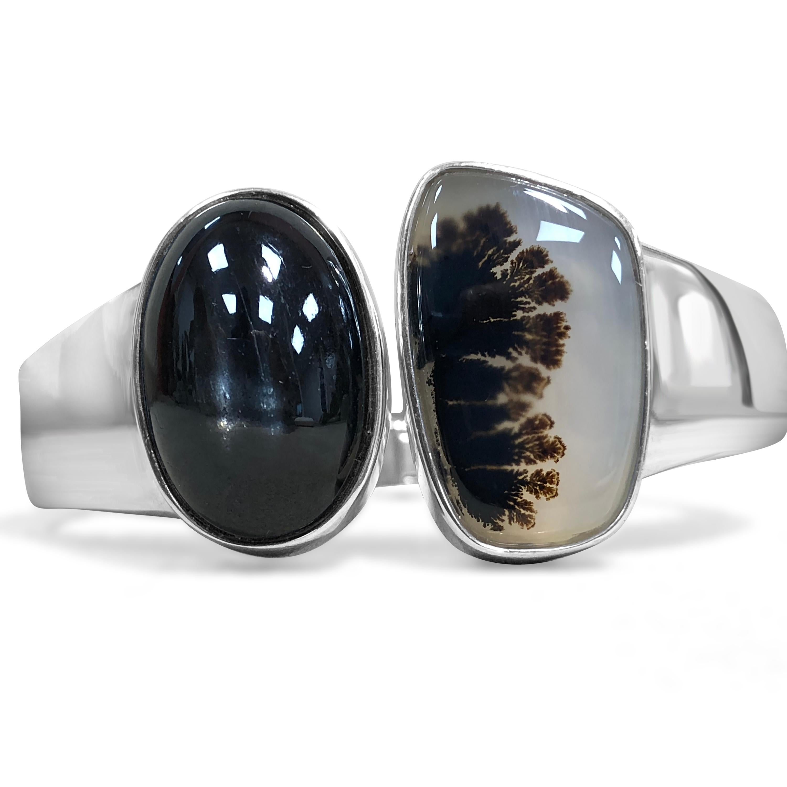 Stephen Dweck Black Diopside & Plume Agate Bangle   In New Condition In Lyndhurst, NJ