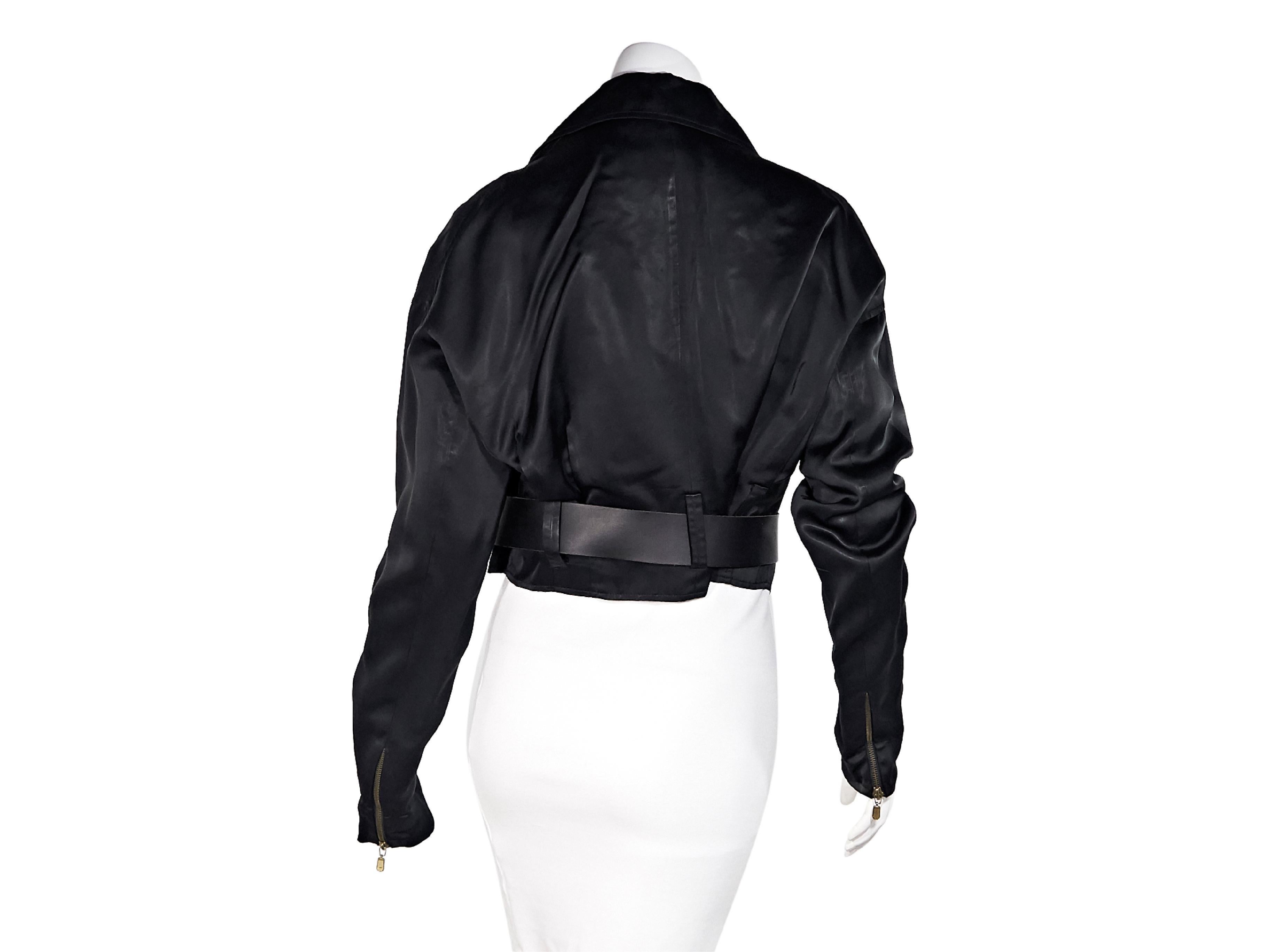 Black Dolce & Gabbana Cropped Silk Moto Jacket In Good Condition In New York, NY