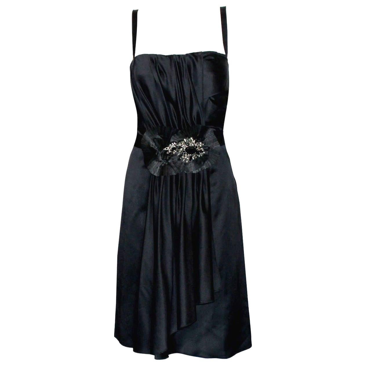 Black Dolce Gabbana Draped Corset Dress with Jeweled Crystals Ornament 40