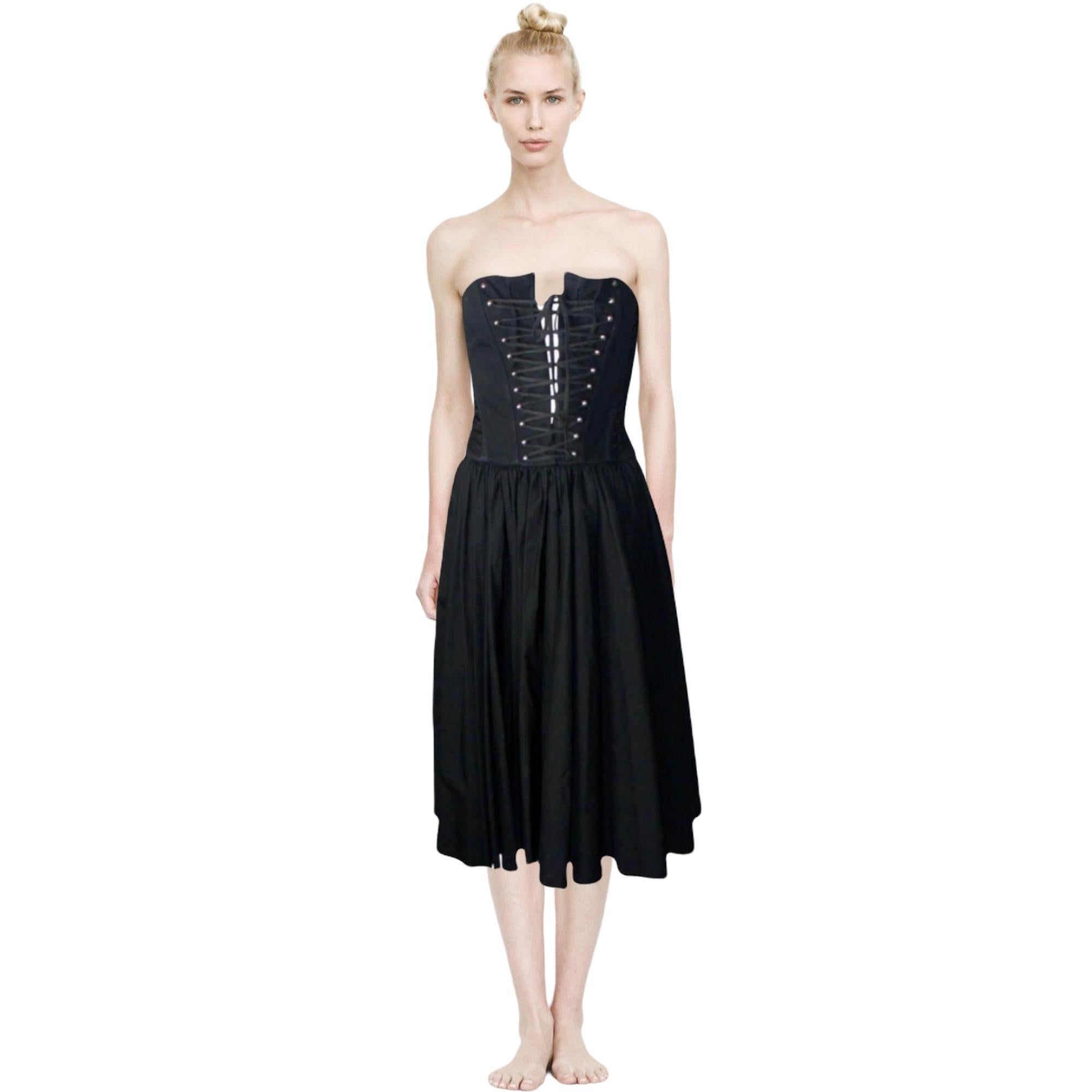 DOLCE & GABBANA Black Hourglass Boned Corset Lace Up Dress 42 For Sale 6