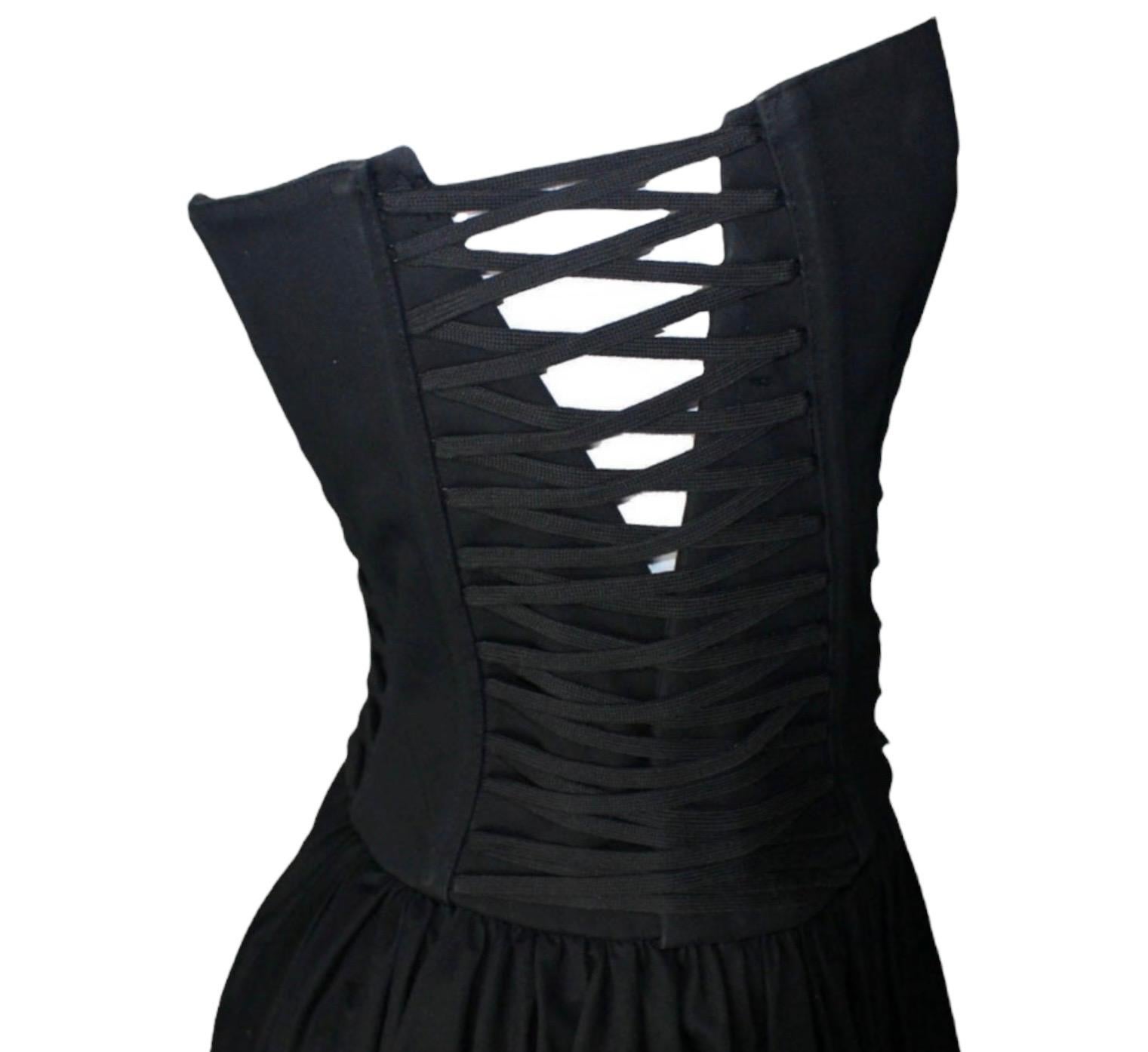Women's DOLCE & GABBANA Black Hourglass Boned Corset Lace Up Dress 42 For Sale