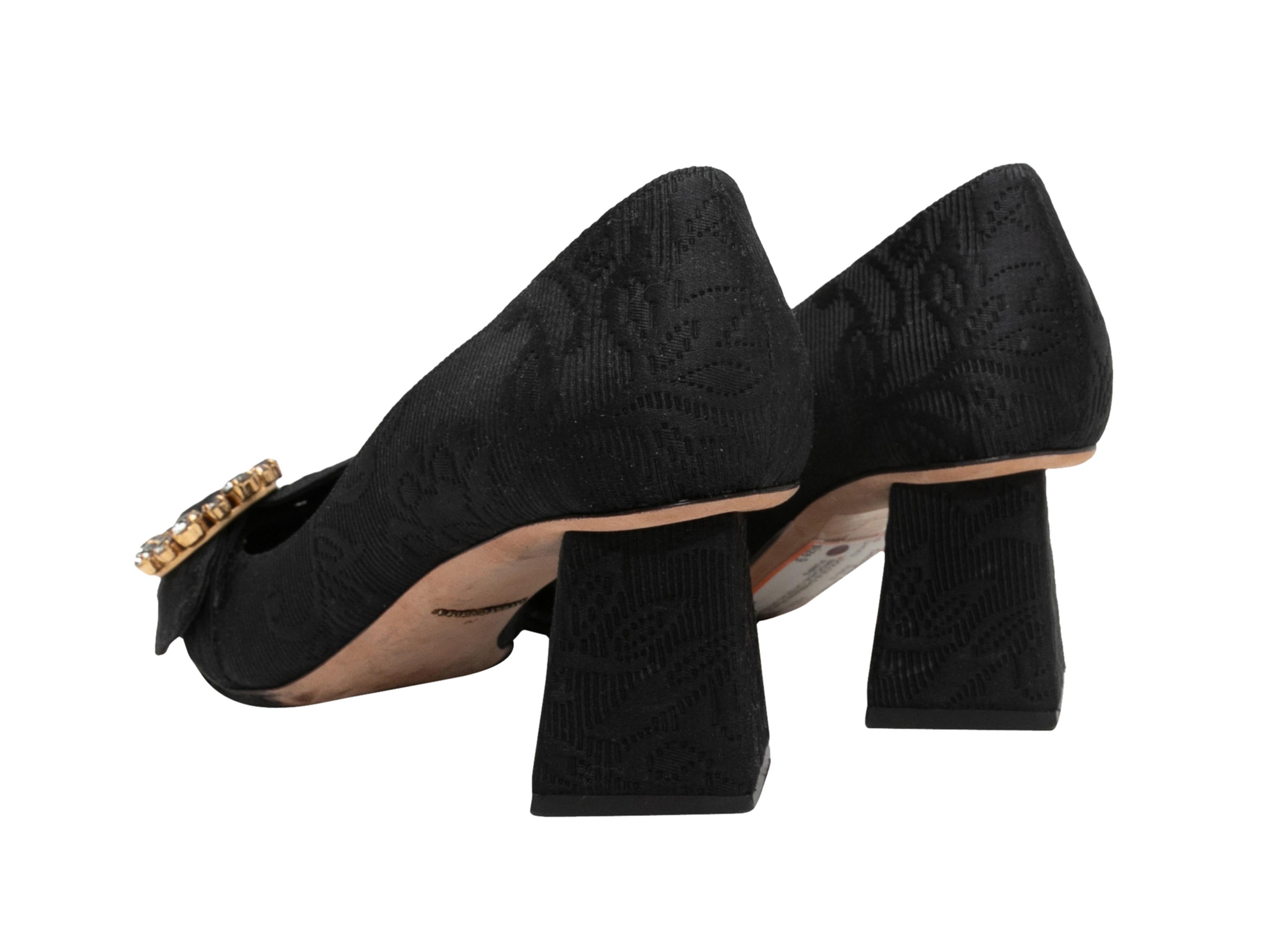 Women's Black Dolce & Gabbana Jacquard Crystal Buckle Pumps Size 40