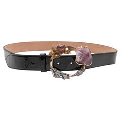 Schwarzer Dolce & Gabbana Lack Edelsteinschnalle Gürtel Größe US S