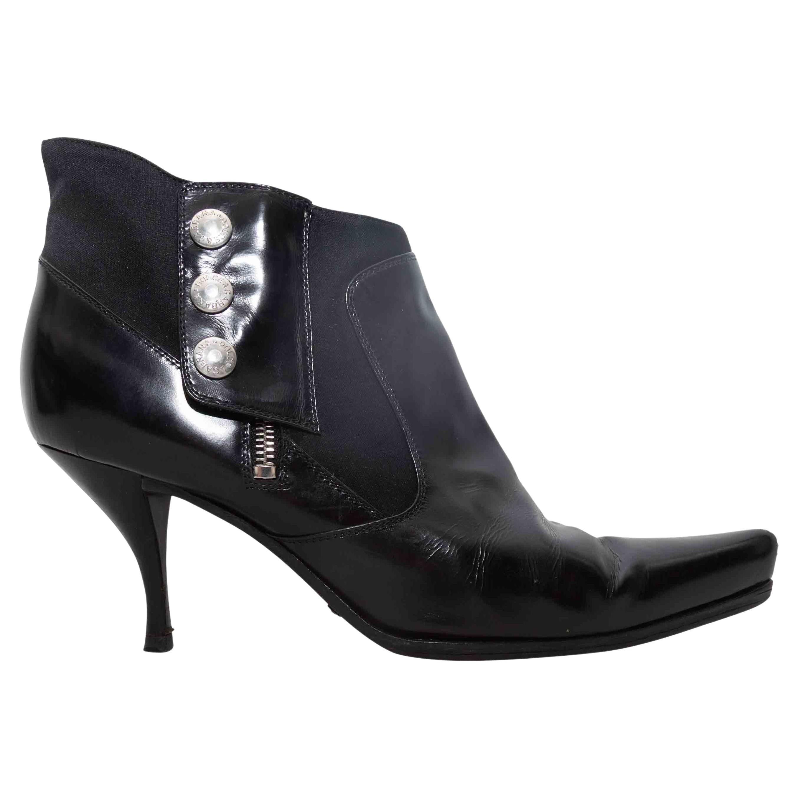 Black Dolce & Gabbana Patent & Suede Pointed-Toe Heeled Booties Size 39