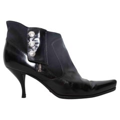 Black Dolce & Gabbana Patent & Suede Pointed-Toe Heeled Booties Size 39