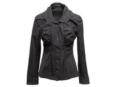 Black Dolce & Gabbana Ruched Long Sleeve Button-Up Top Size US S
