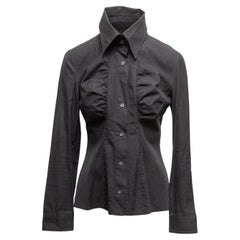 Black Dolce & Gabbana Ruched Long Sleeve Button-Up Top Size US S