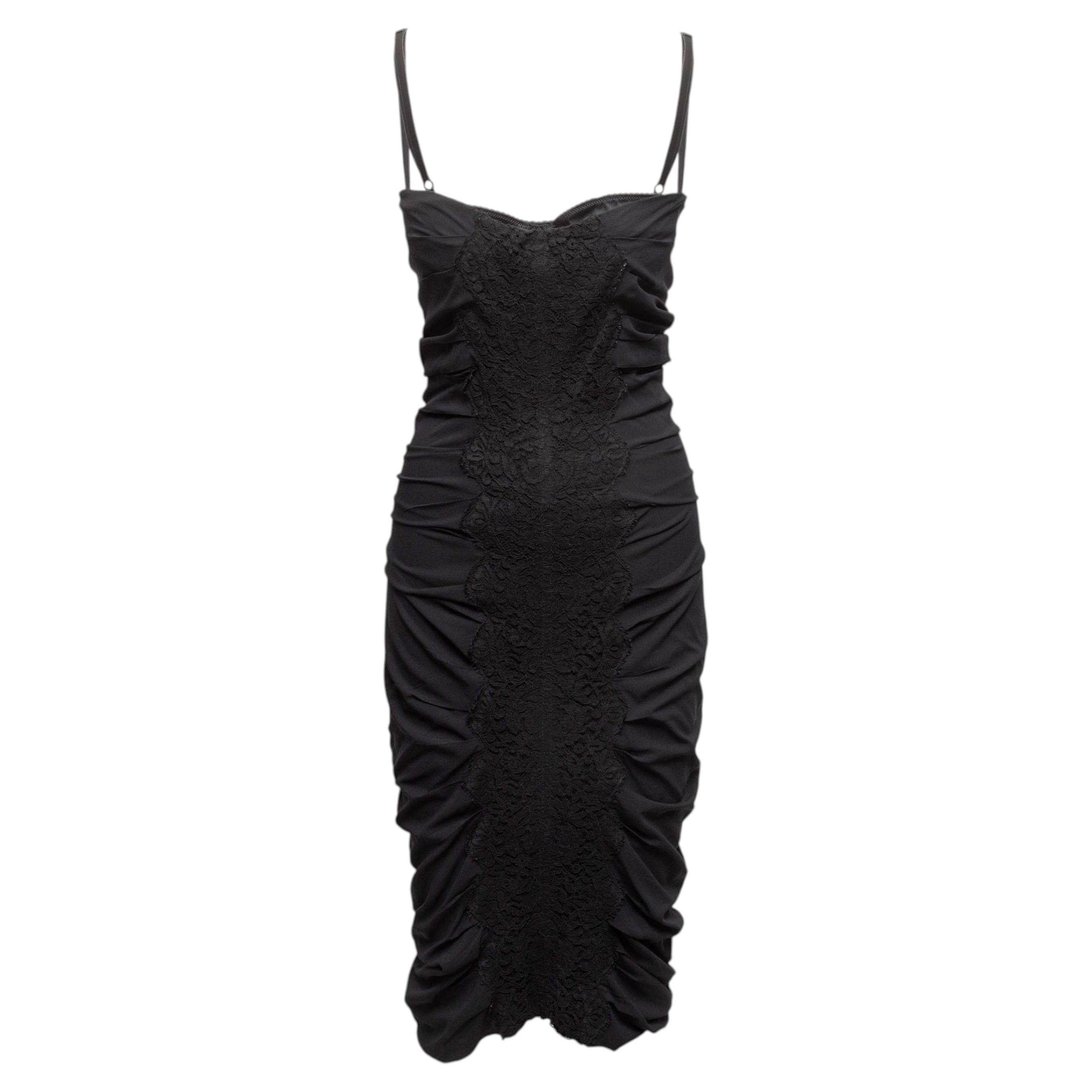 Black Dolce & Gabbana Ruched Silk & Lace Dress