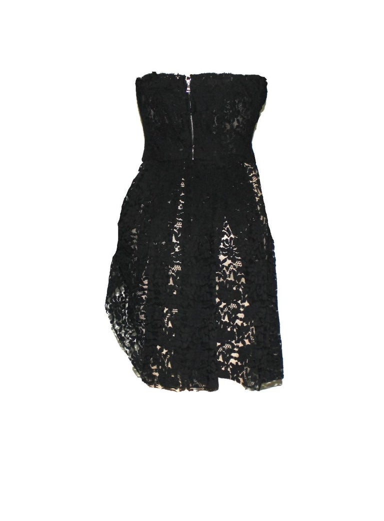 Black Dolce & Gabbana Strapless Asymmetric Corset Bustier Lace Mini Dress