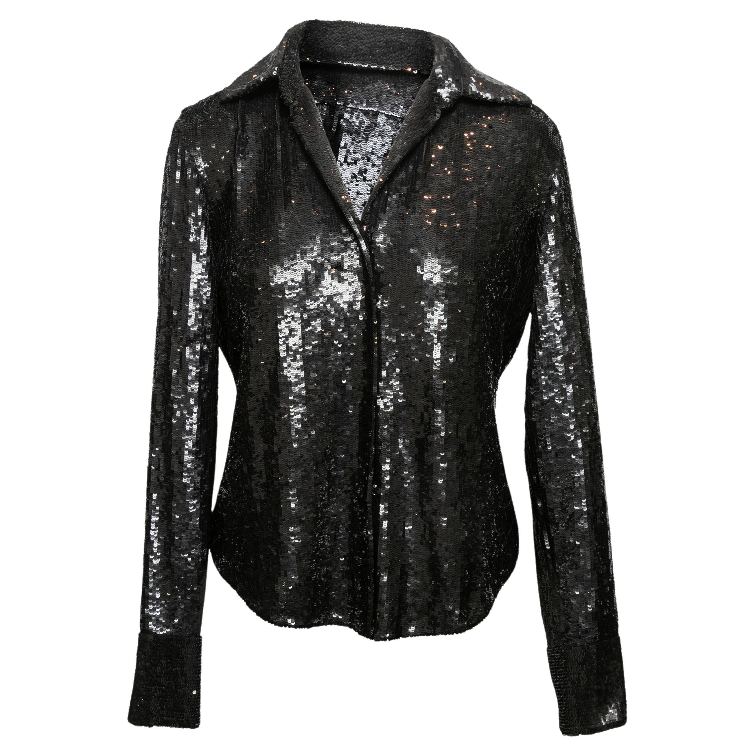 Black Donna Karan Sequined Lightweight Jacket Size US 4 For Sale