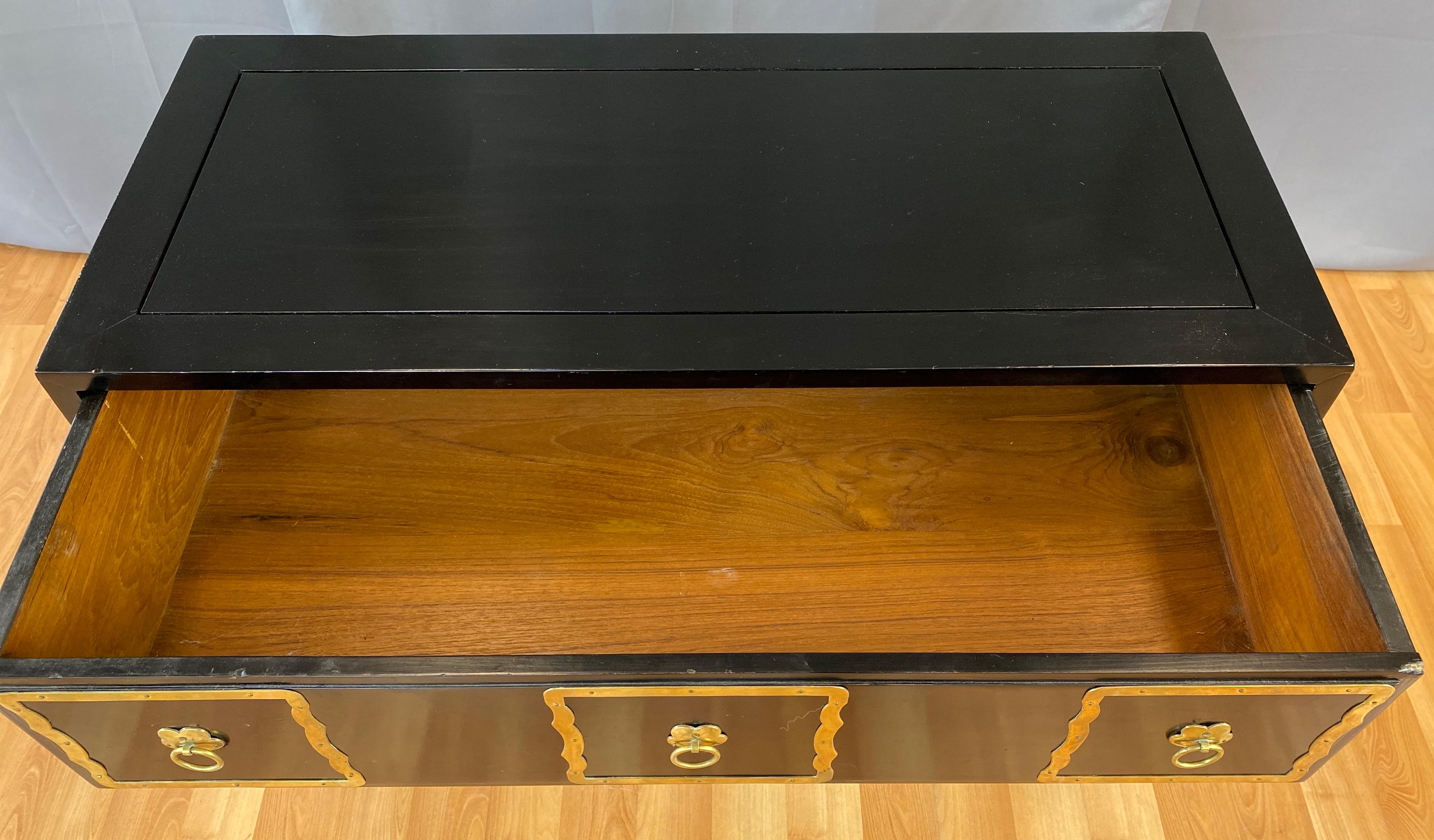 Black Dorothy Draper Style Espana Dresser with Brass Handle Frames For Sale 5
