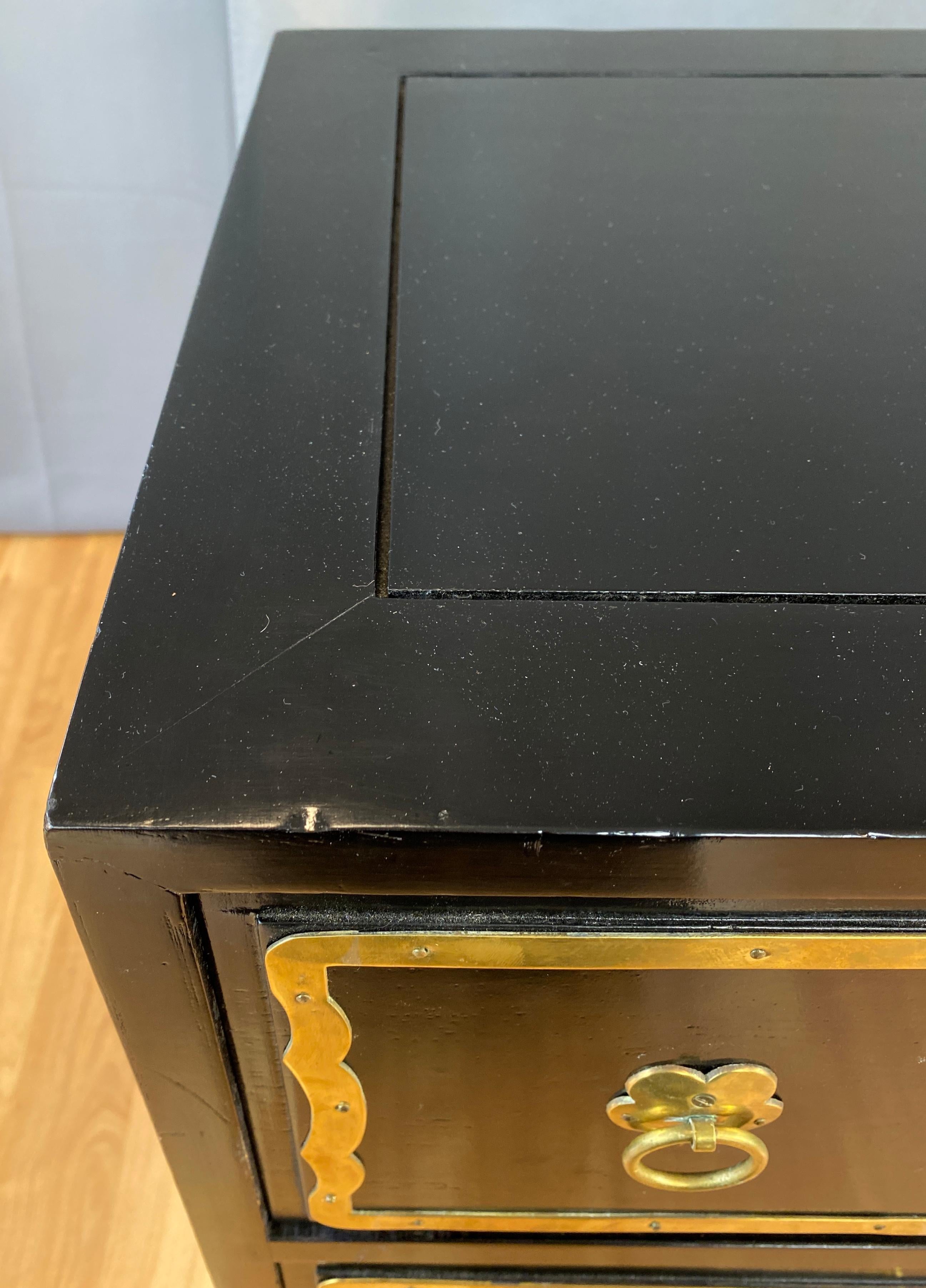 Black Dorothy Draper Style Espana Dresser with Brass Handle Frames For Sale 10