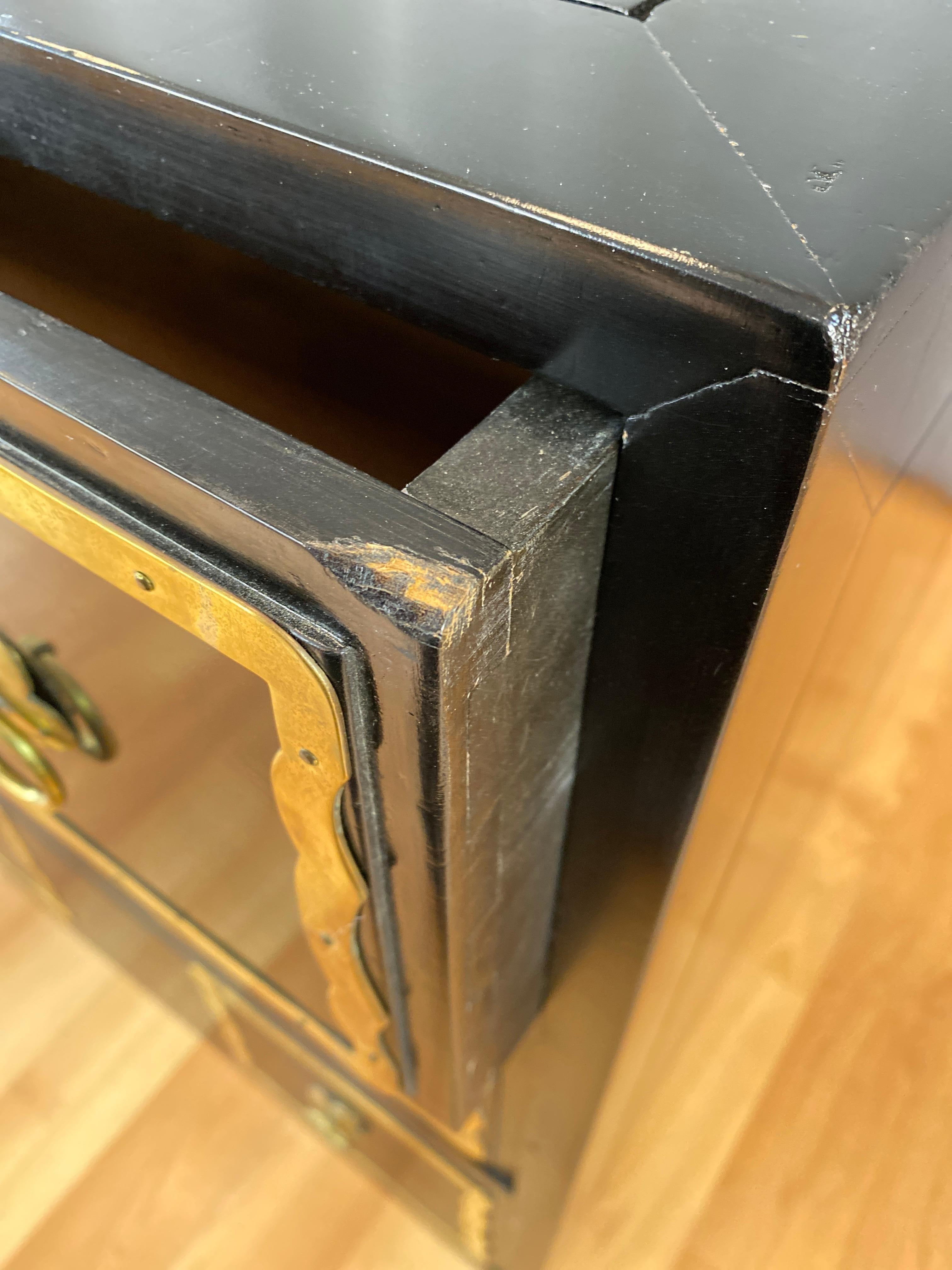 Black Dorothy Draper Style Espana Dresser with Brass Handle Frames For Sale 10
