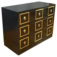 Retro Black Dorothy Draper Style Espana Dresser with Brass Handle Frames