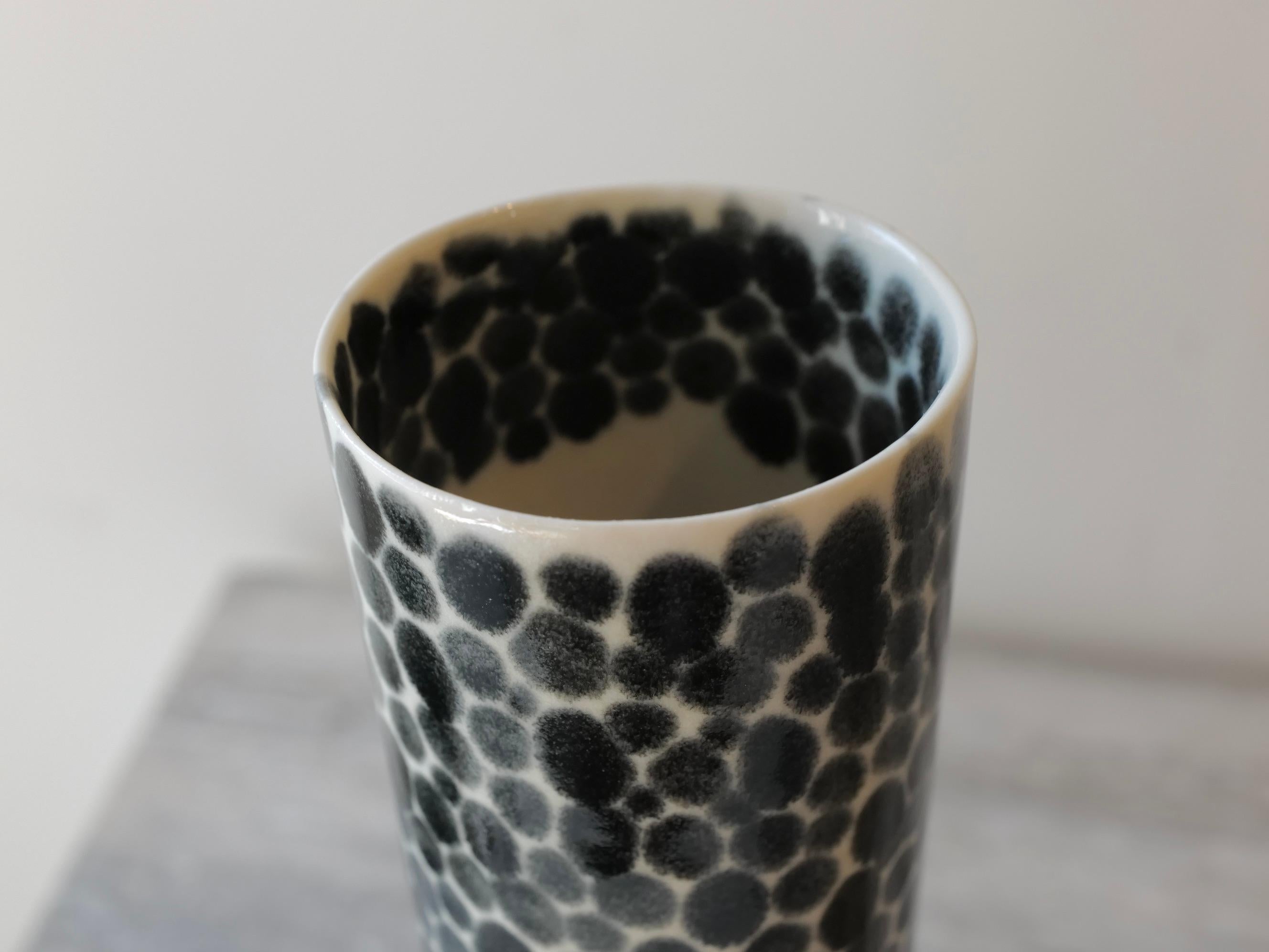 Minimalist Black Dots Porcelain Bamboo Vase by Lana Kova For Sale
