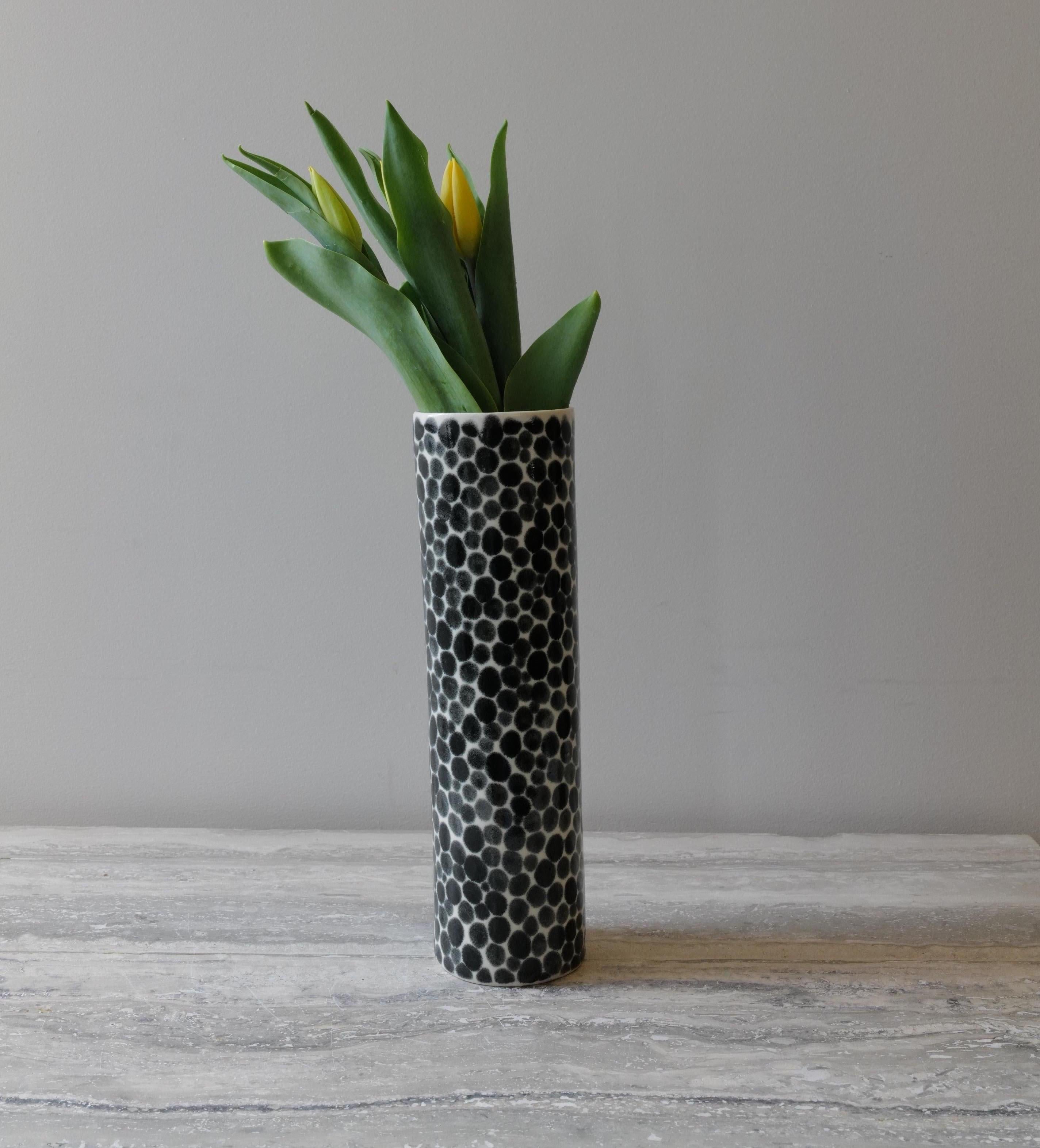 Black Dots Porcelain Bamboo Vase by Lana Kova In New Condition For Sale In New York City, NY