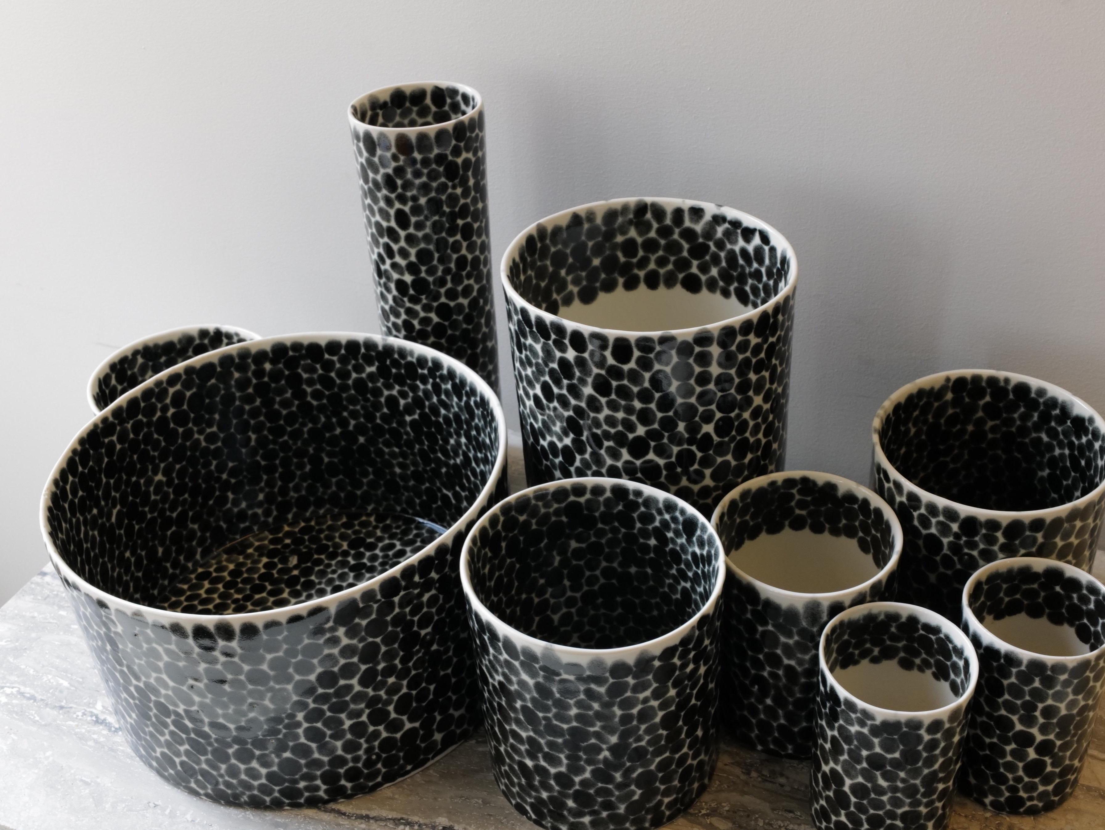 Contemporary Black Dots Porcelain Bamboo Vase by Lana Kova For Sale